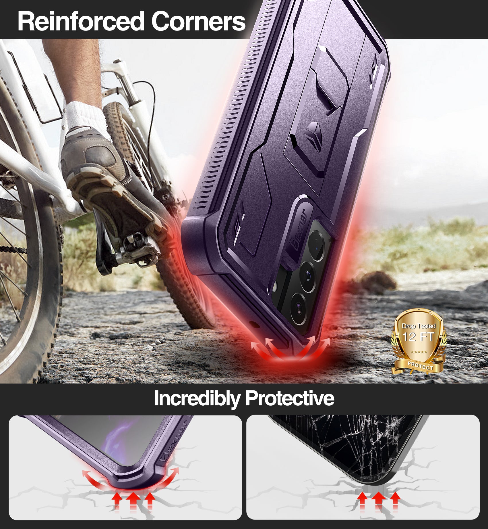 Dexnor Case for Samsung Galaxy S22 With Single Screen Protector Full Body Bumper Kickstand Heavy-duty Shockproof Rugged Cover.