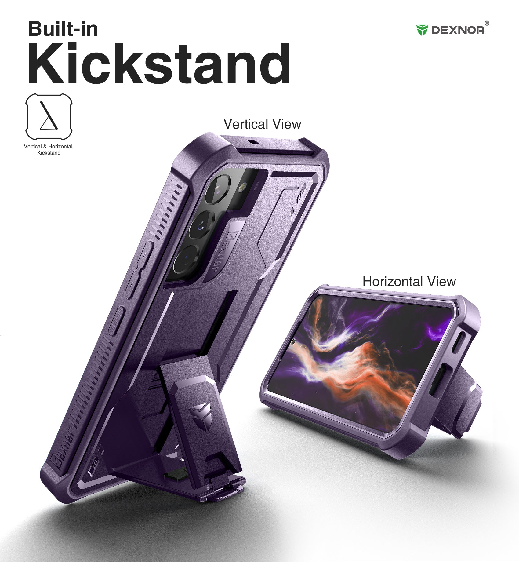 Dexnor Case for Samsung Galaxy S22 With Single Screen Protector Full Body Bumper Kickstand Heavy-duty Shockproof Rugged Cover.