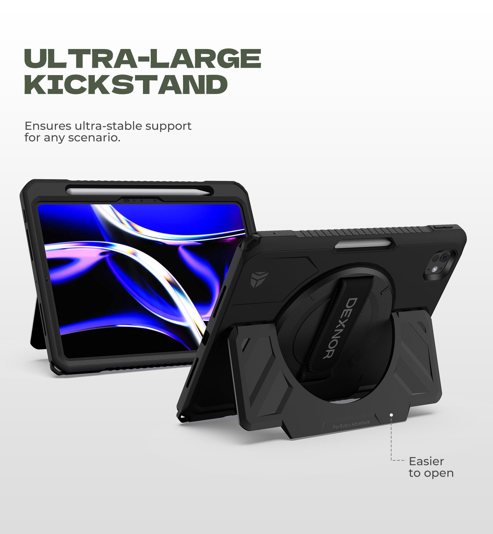 Dexnor Tablet Case for iPad Pro 11 inch M5 2025/M4 2024, Rugged with 360° Rotating Hand Strap Screen Protector Pencil Holder Shockproof Full-Body Cover