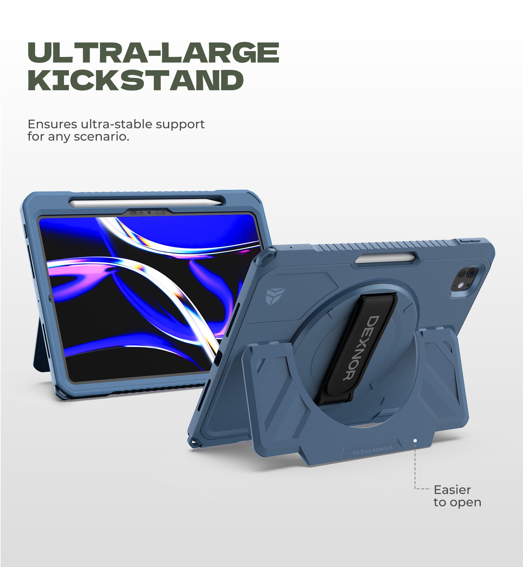 Dexnor Tablet Case for iPad Pro 11 inch M5 2025/M4 2024, Rugged with 360° Rotating Hand Strap Screen Protector Pencil Holder Shockproof Full-Body Cover