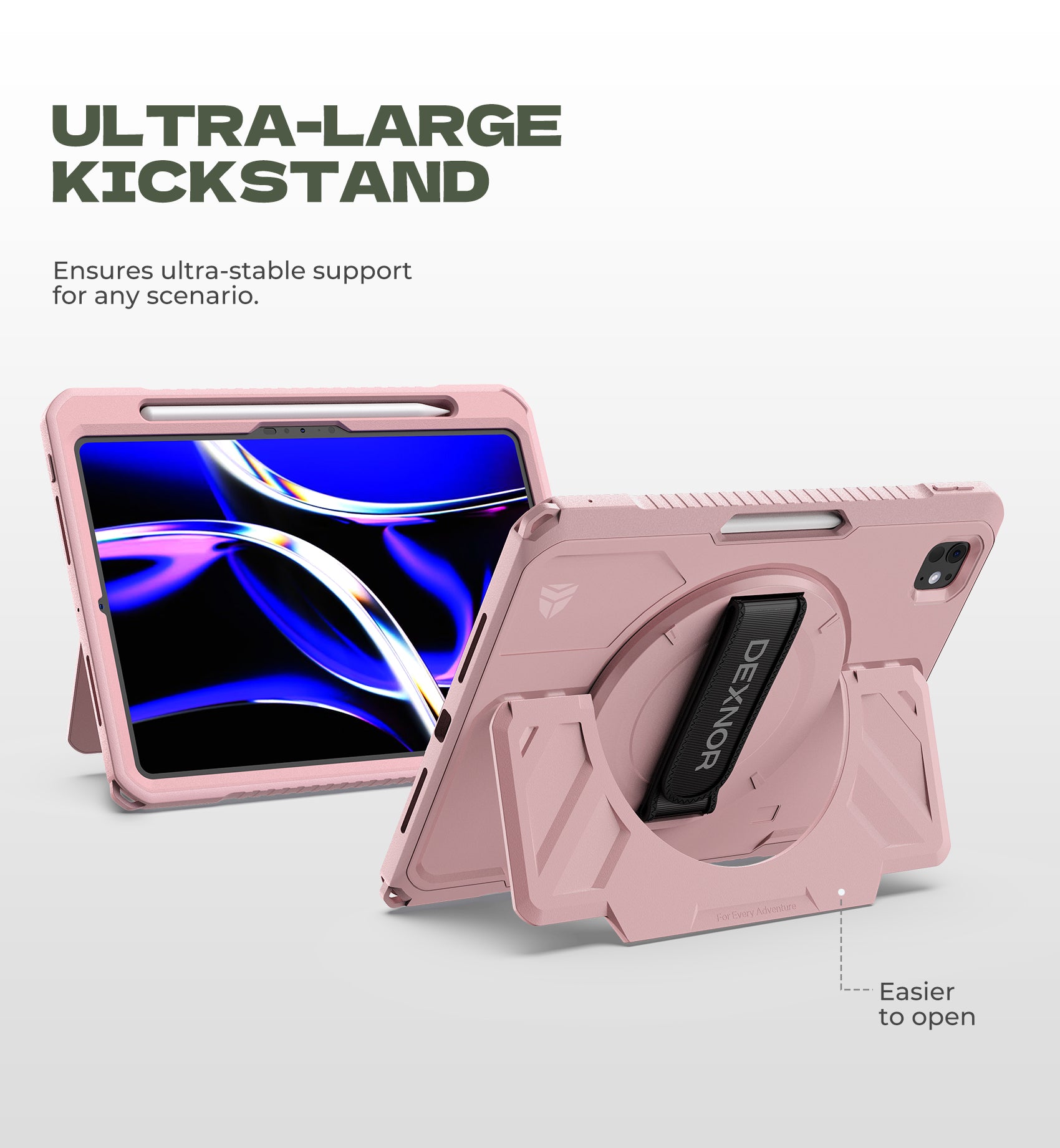 Dexnor Tablet Case for iPad Pro 11 inch M5 2025/M4 2024, Rugged with 360° Rotating Hand Strap Screen Protector Pencil Holder Shockproof Full-Body Cover