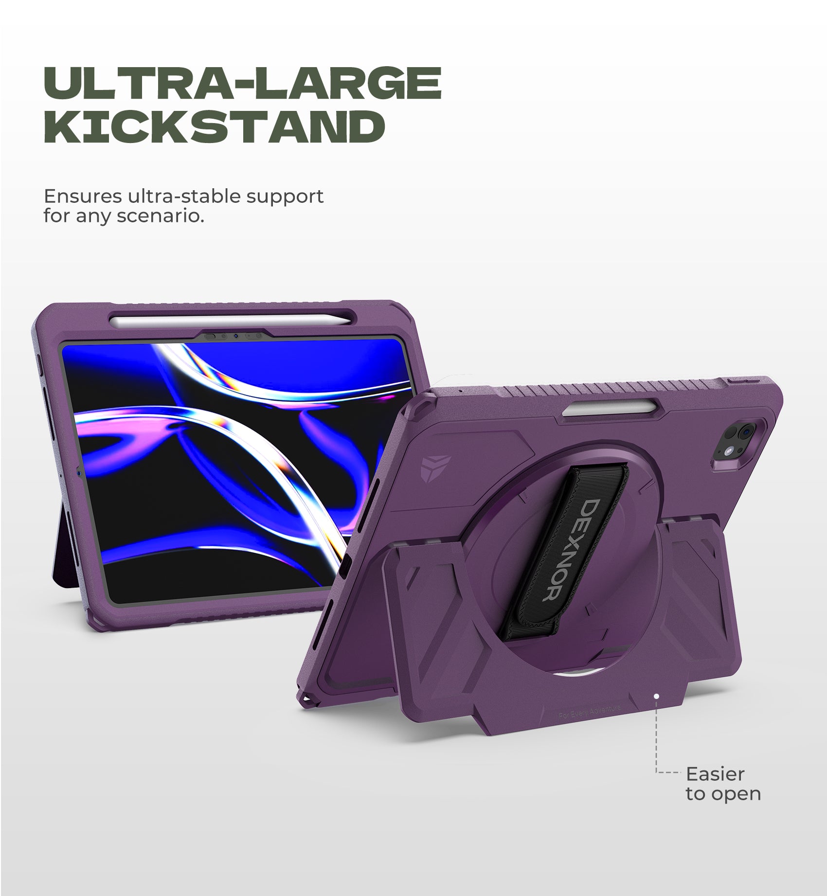 Dexnor Tablet Case for iPad Pro 11 inch M5 2025/M4 2024, Rugged with 360° Rotating Hand Strap Screen Protector Pencil Holder Shockproof Full-Body Cover
