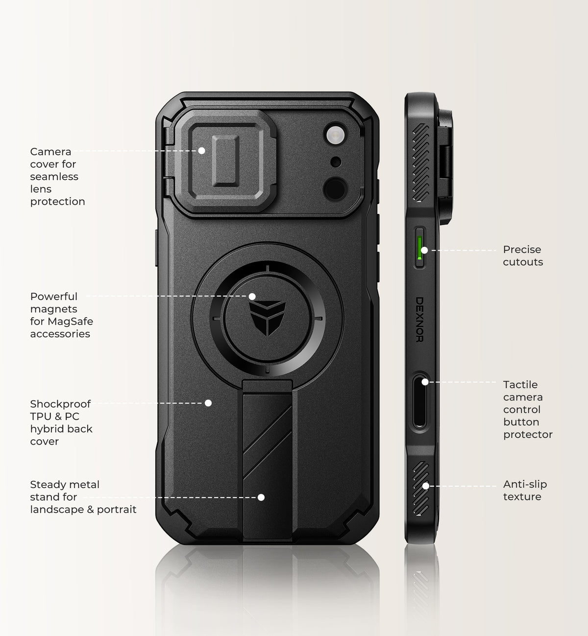 Dexnor Case for iPhone 18 Pro Max Flip Camera Cover Kickstand Camera Control Cover Compatible with MagSafe Heavy-Duty Rugged Shockproof Cover 6.9 inch