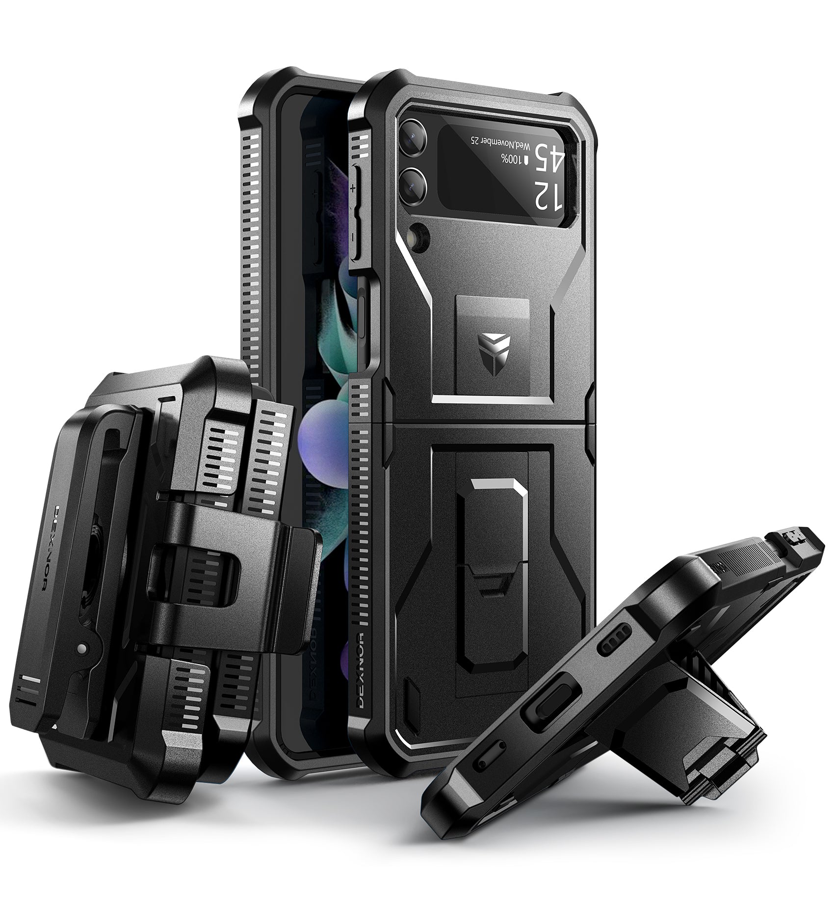 Dexnor Case for Samsung Galaxy Z Flip 3 Hinge Coverage With Screen Protector Full Body Bumper Kickstand Hinge Coverage Shockproof Rugged  Cover