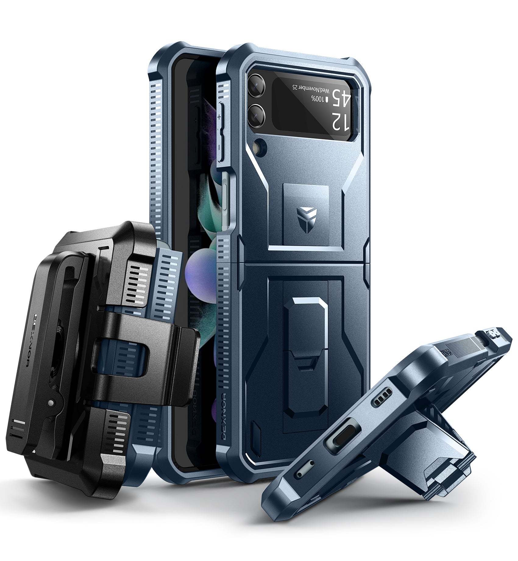 Dexnor Case for Samsung Galaxy Z Flip 3 Hinge Coverage With Screen Protector Full Body Bumper Kickstand Hinge Coverage Shockproof Rugged  Cover