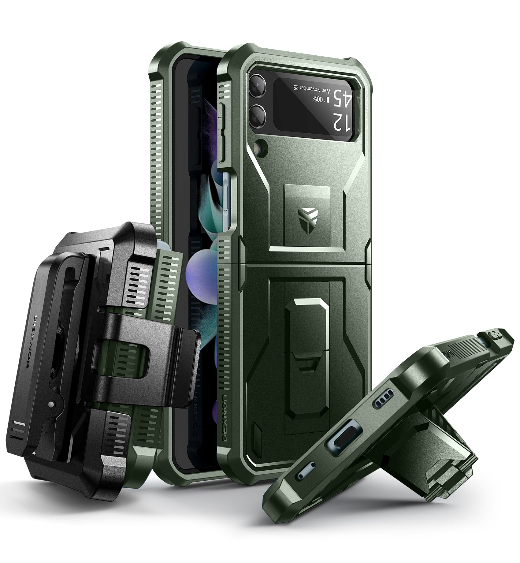 Dexnor Case for Samsung Galaxy Z Flip 3 Hinge Coverage With Screen Protector Full Body Bumper Kickstand Hinge Coverage Shockproof Rugged  Cover