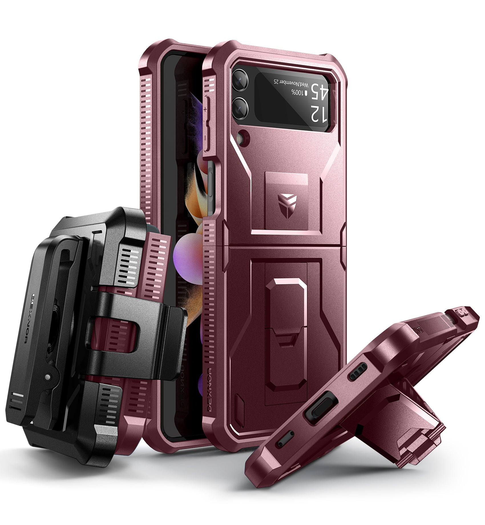 Dexnor Case for Samsung Galaxy Z Flip 3 Hinge Coverage With Screen Protector Full Body Bumper Kickstand Hinge Coverage Shockproof Rugged  Cover