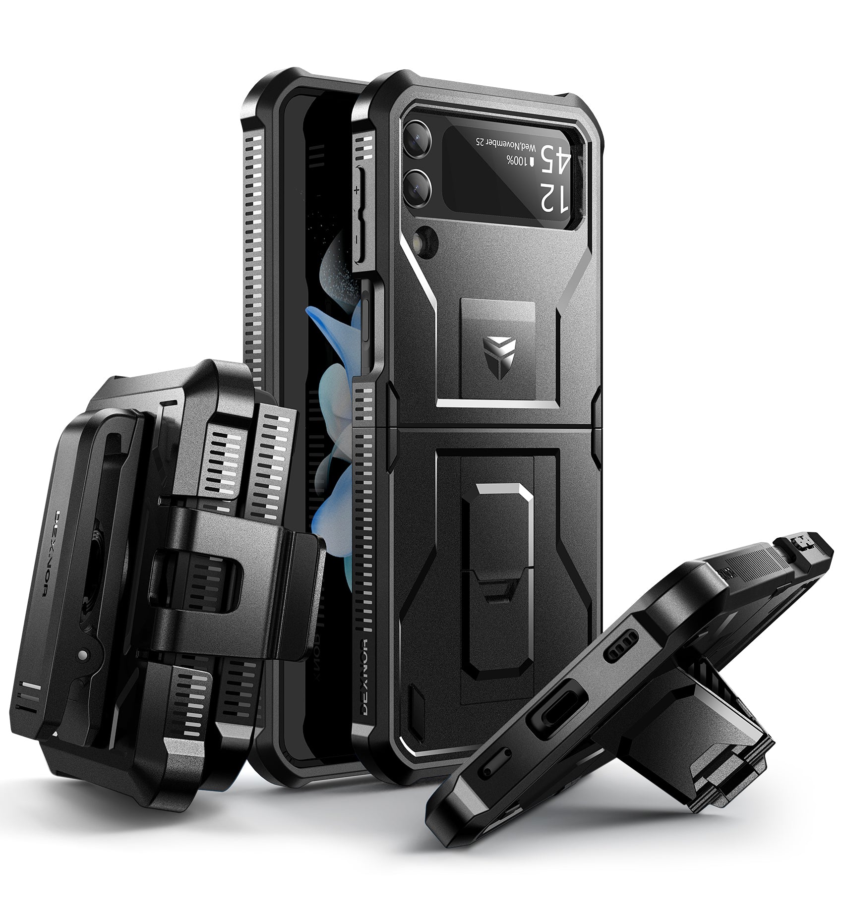 Dexnor Case for Samsung Galaxy Z Flip 4  Hinge Coverage With Screen Protector Full Body Bumper Kickstand Hinge Coverage Shockproof Rugged  Cover