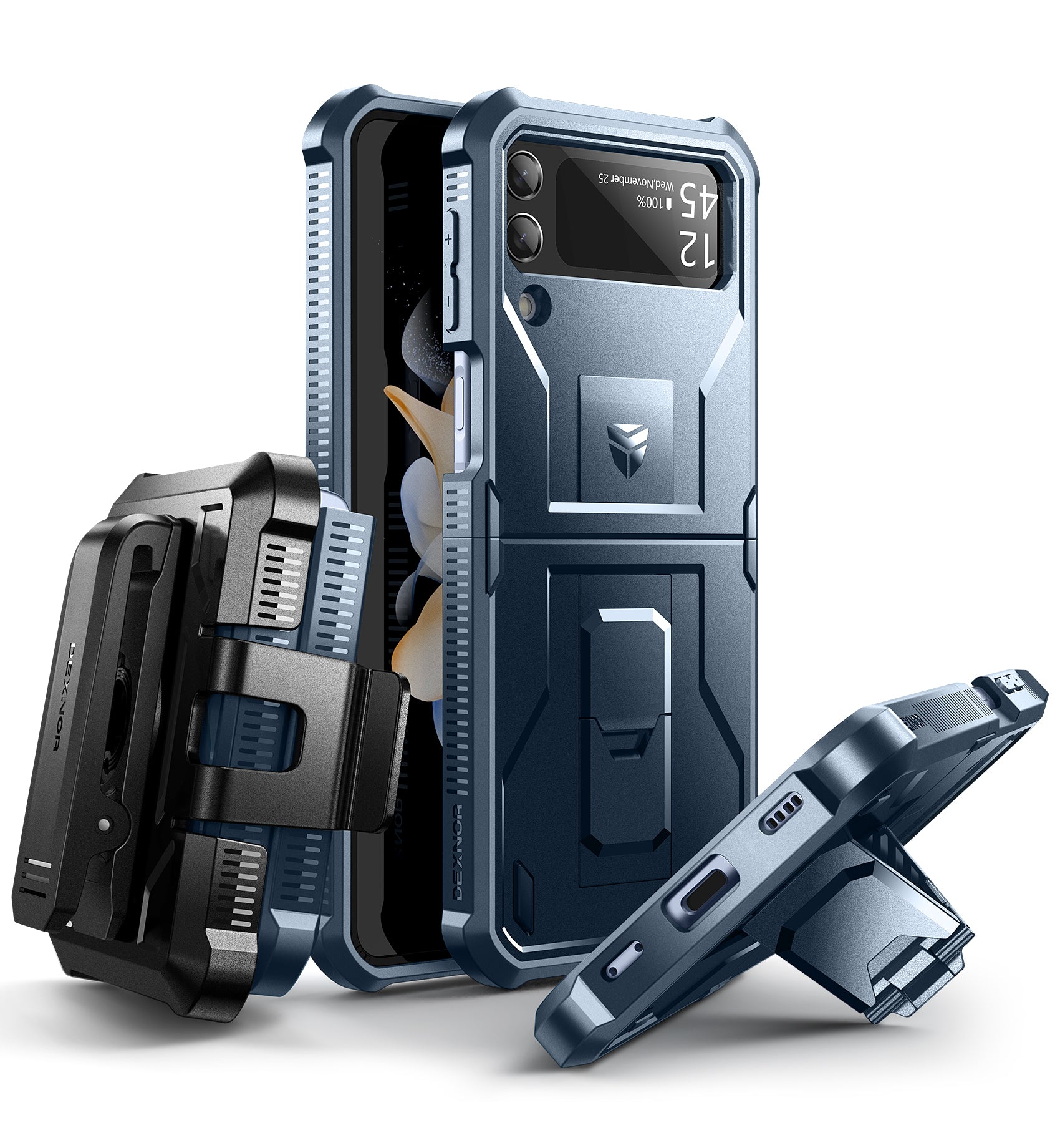 Dexnor Case for Samsung Galaxy Z Flip 4  Hinge Coverage With Screen Protector Full Body Bumper Kickstand Hinge Coverage Shockproof Rugged  Cover