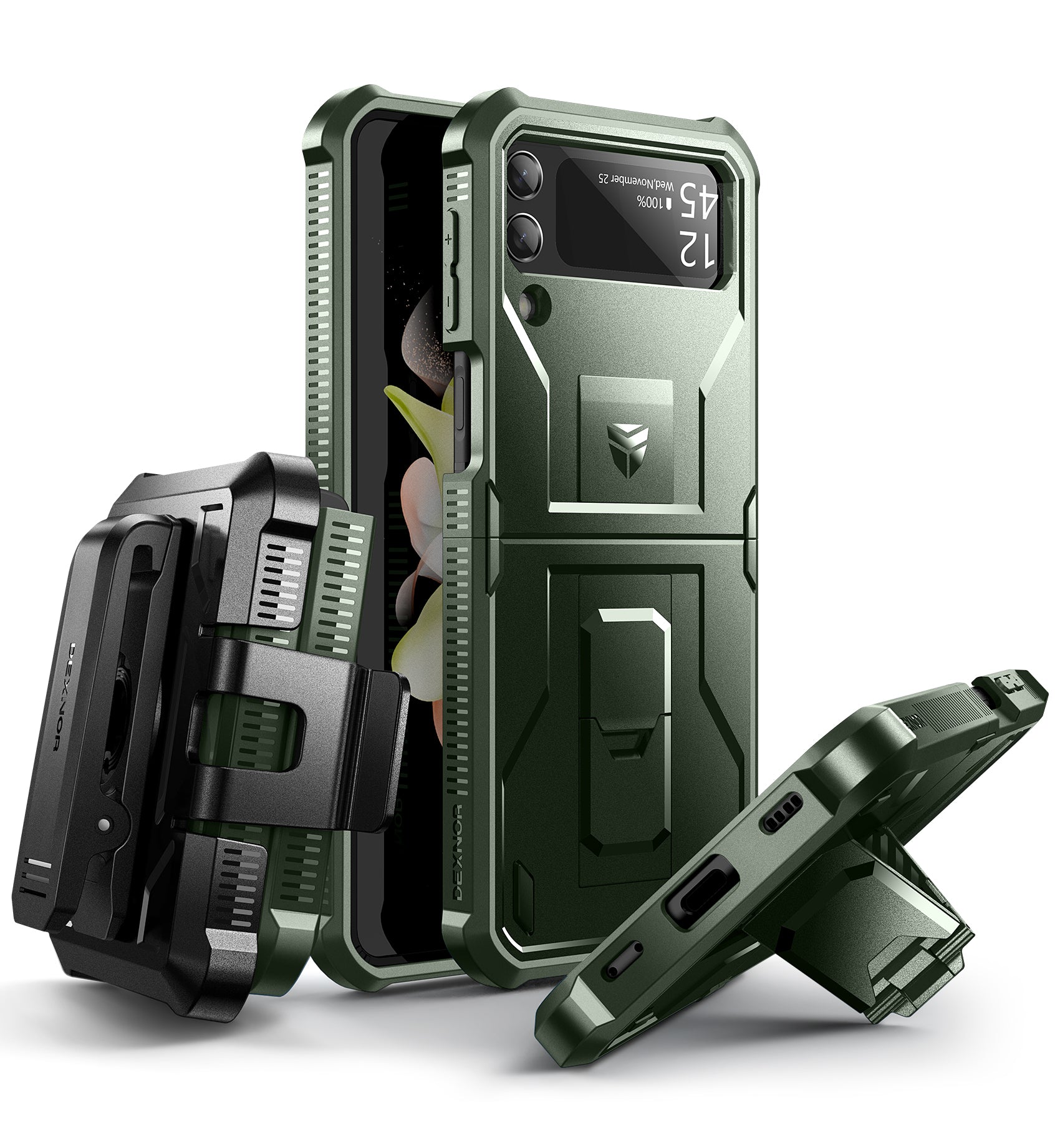 Dexnor Case for Samsung Galaxy Z Flip 4  Hinge Coverage With Screen Protector Full Body Bumper Kickstand Hinge Coverage Shockproof Rugged  Cover