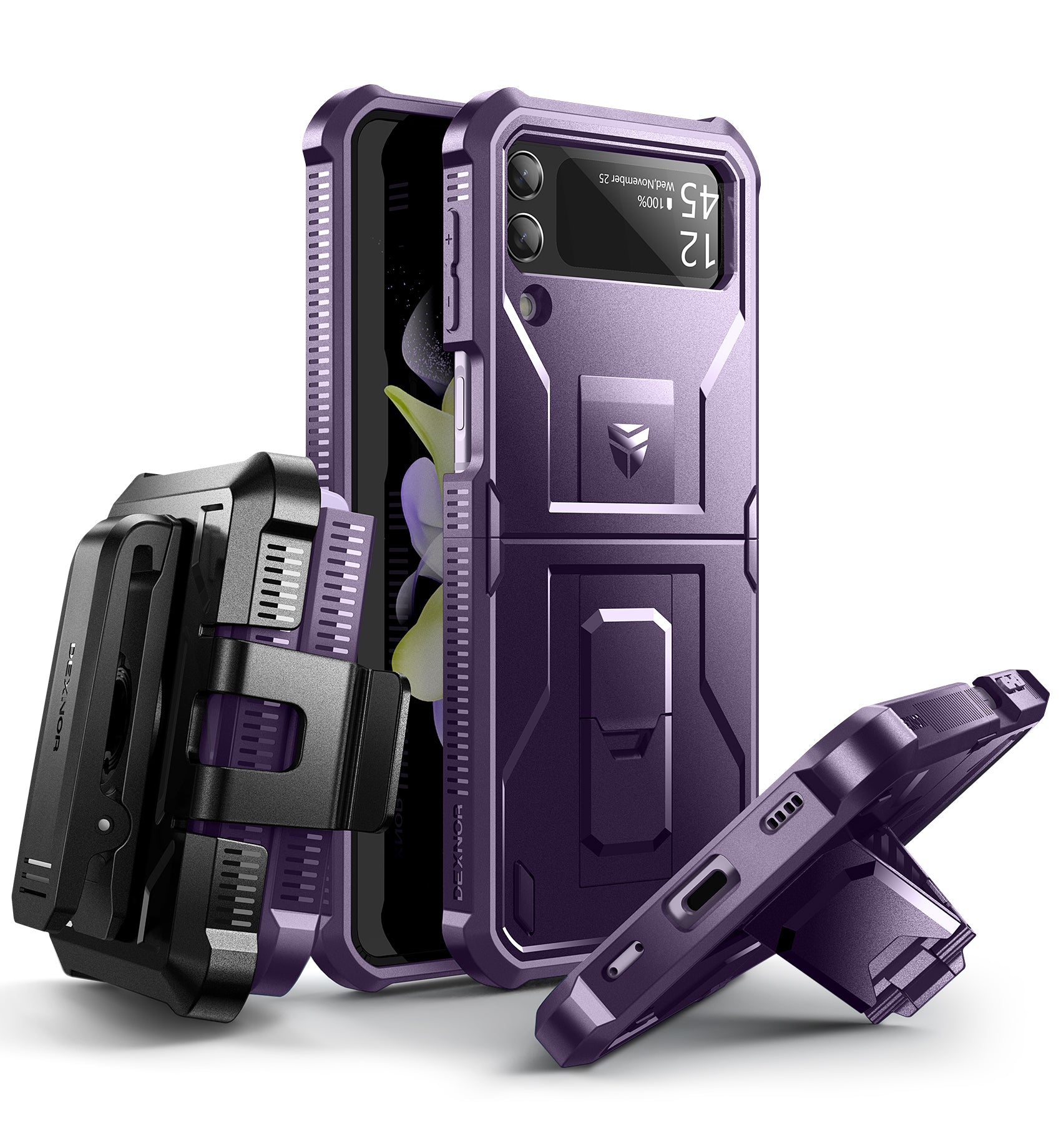 Dexnor Case for Samsung Galaxy Z Flip 4  Hinge Coverage With Screen Protector Full Body Bumper Kickstand Hinge Coverage Shockproof Rugged  Cover