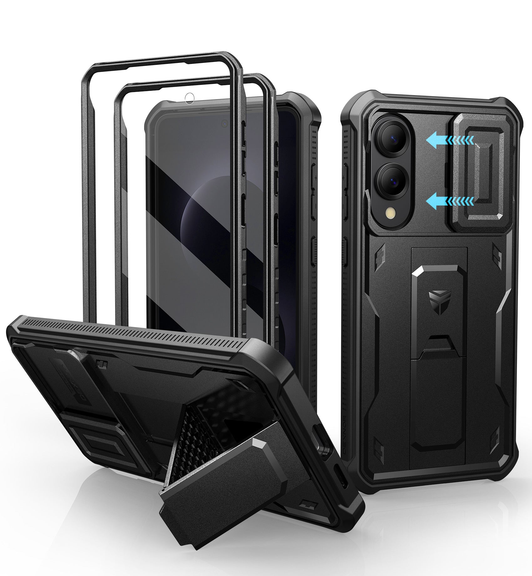 Dexnor Full Body Case for Samsung Galaxy S25 Edge With Slide Camera Cover Built-in Screen Protector Kickstand Heavy-duty Rugged Cover