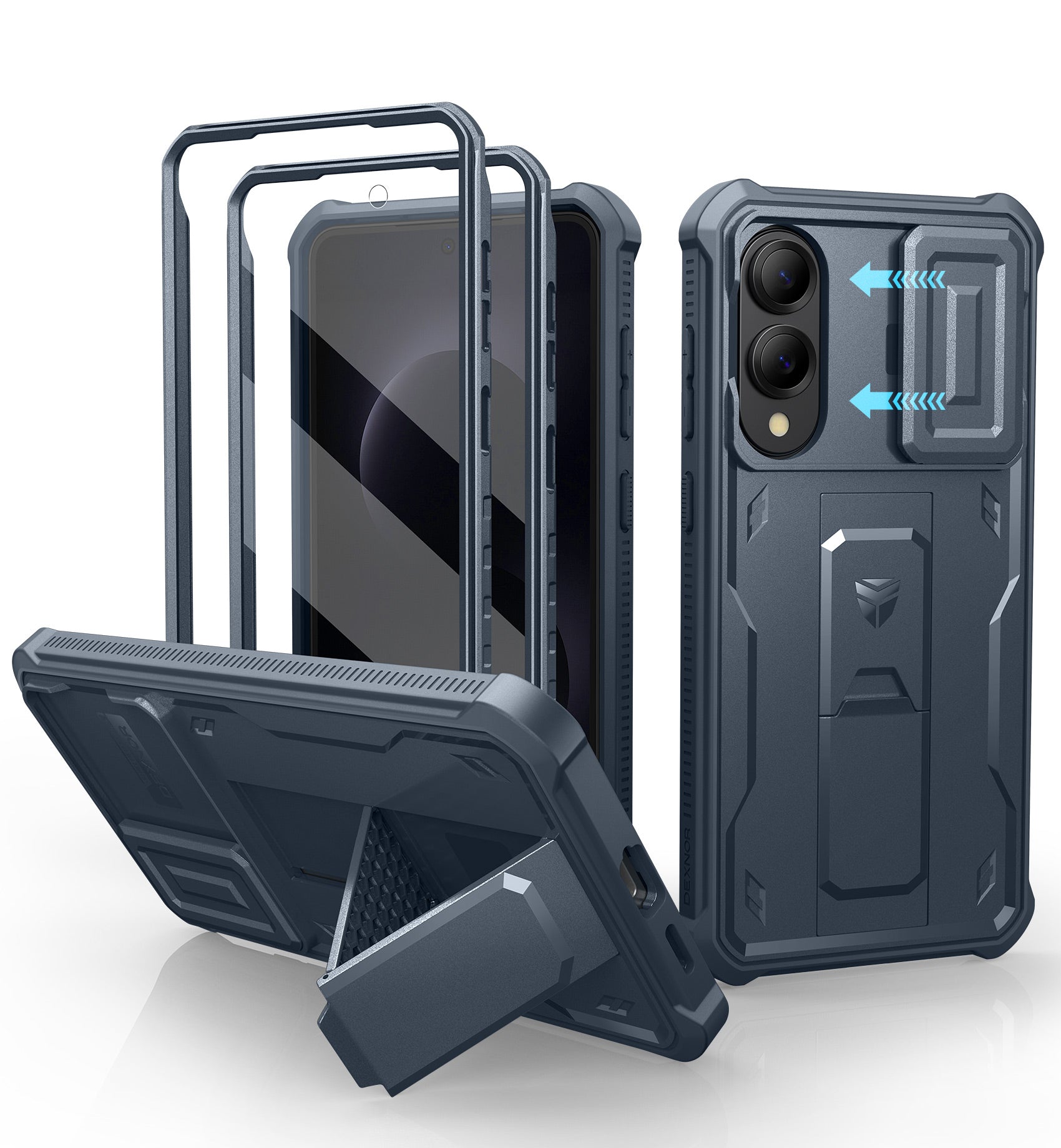 Dexnor Full Body Case for Samsung Galaxy S25 Edge With Slide Camera Cover Built-in Screen Protector Kickstand Heavy-duty Rugged Cover