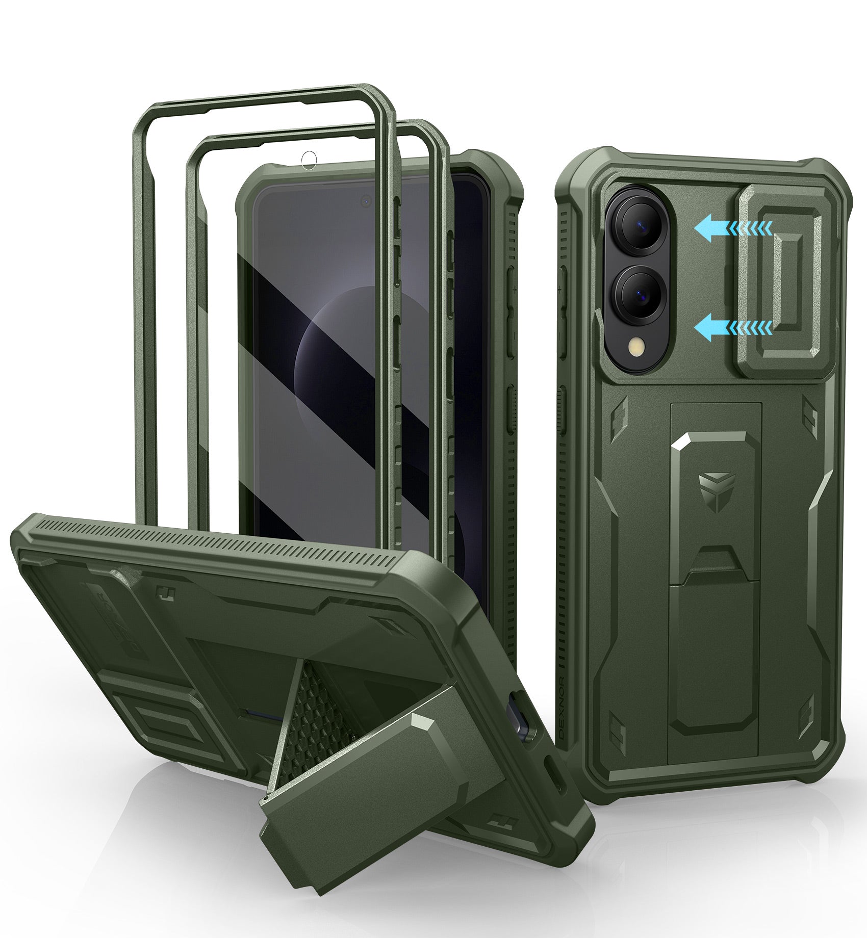 Dexnor Full Body Case for Samsung Galaxy S25 Edge With Slide Camera Cover Built-in Screen Protector Kickstand Heavy-duty Rugged Cover