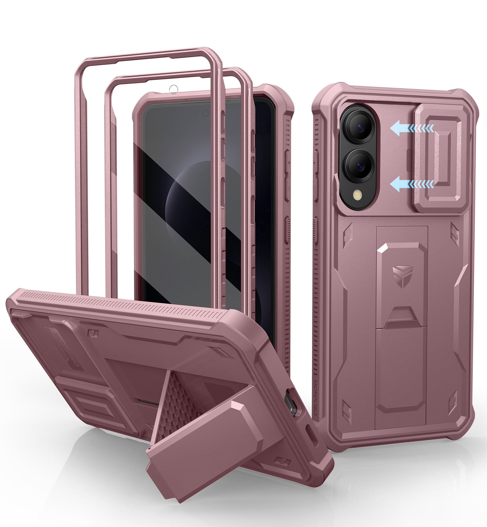 Dexnor Full Body Case for Samsung Galaxy S25 Edge With Slide Camera Cover Built-in Screen Protector Kickstand Heavy-duty Rugged Cover