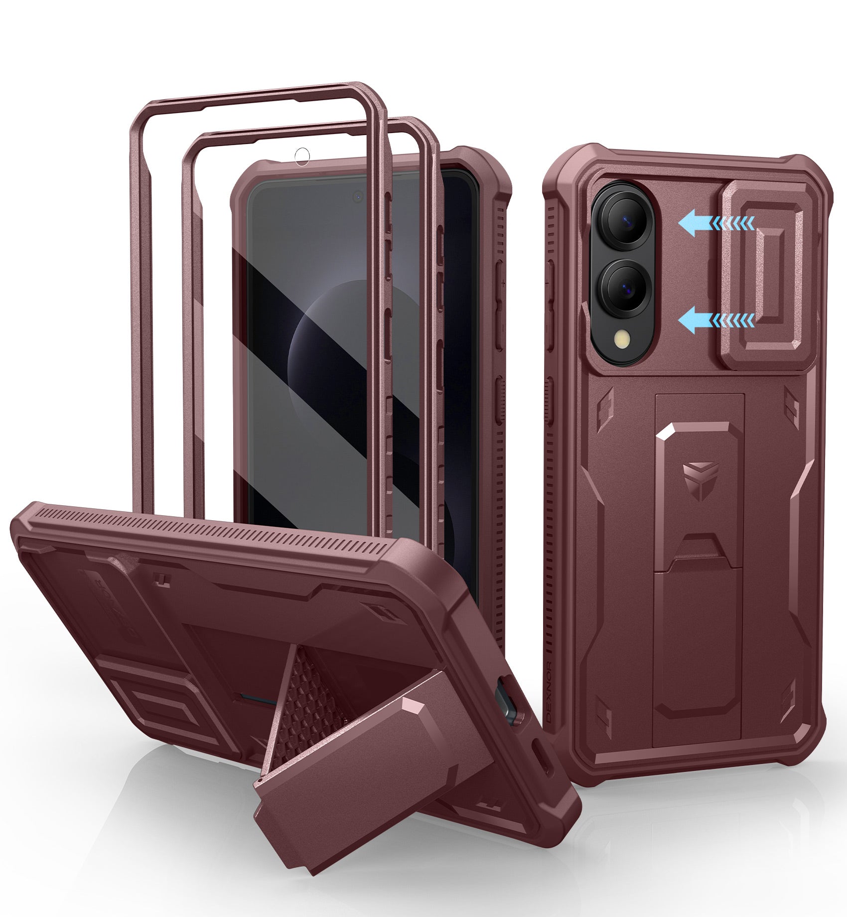 Dexnor Full Body Case for Samsung Galaxy S25 Edge With Slide Camera Cover Built-in Screen Protector Kickstand Heavy-duty Rugged Cover