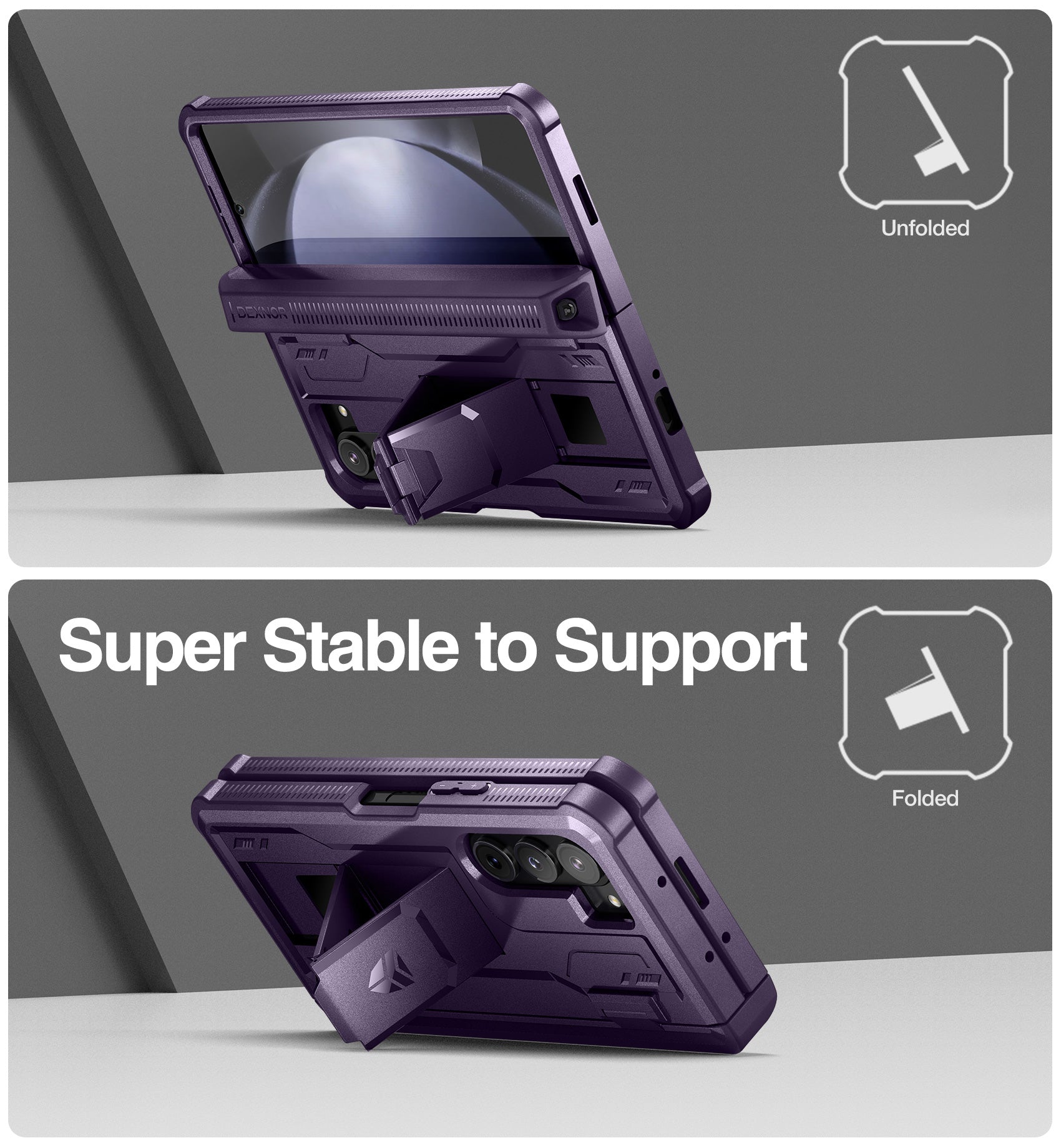 Dexnor Case for Samsung Galaxy Z Fold 5 With Hinge Coverage Screen Protector Full Body Bumper Kickstand Heavy-duty Shockproof Rugged Cover.