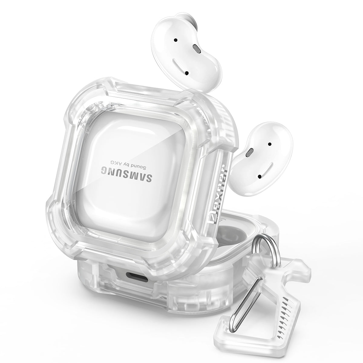 Dexnor Earphone Case For Samsung Galaxy Buds Live / Pro / Buds2 / Buds2 Pro /FE(2023) with Secure Lock and Carabiner Full Body Bumper Shockproof Rugged Cover Electroplating version.