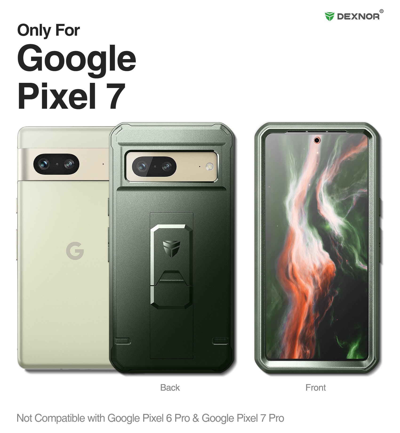 Dexnor Case for Google Pixel 7 With Screen Protector Full Body Bumper Kickstand Heavy-duty Shockproof Rugged Military Grade Cover.