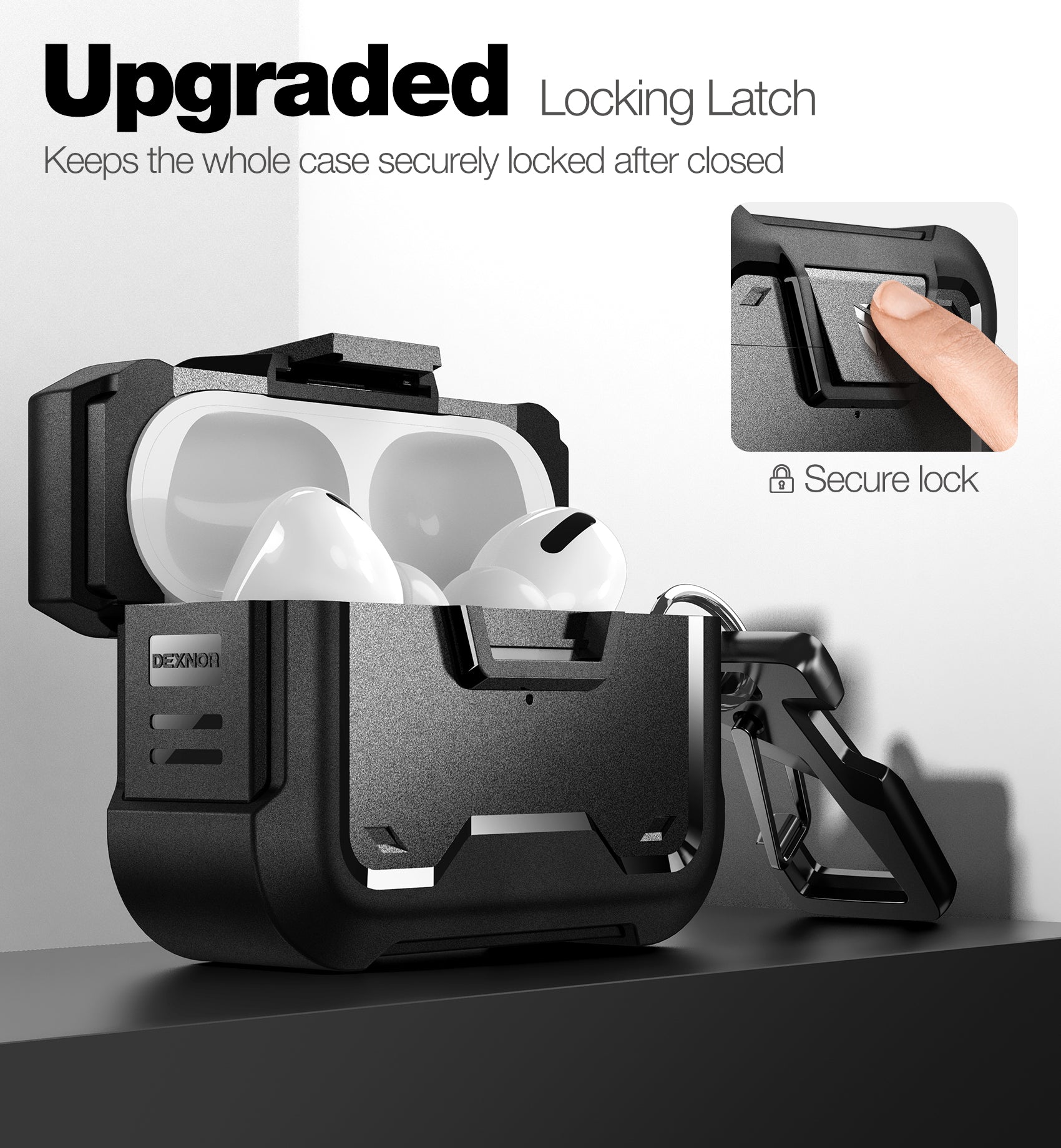Dexnor Earphone Case for AirPods Pro 2019 with Secure Lock and Carabiner Full Body Bumper Shockproof Rugged Cover