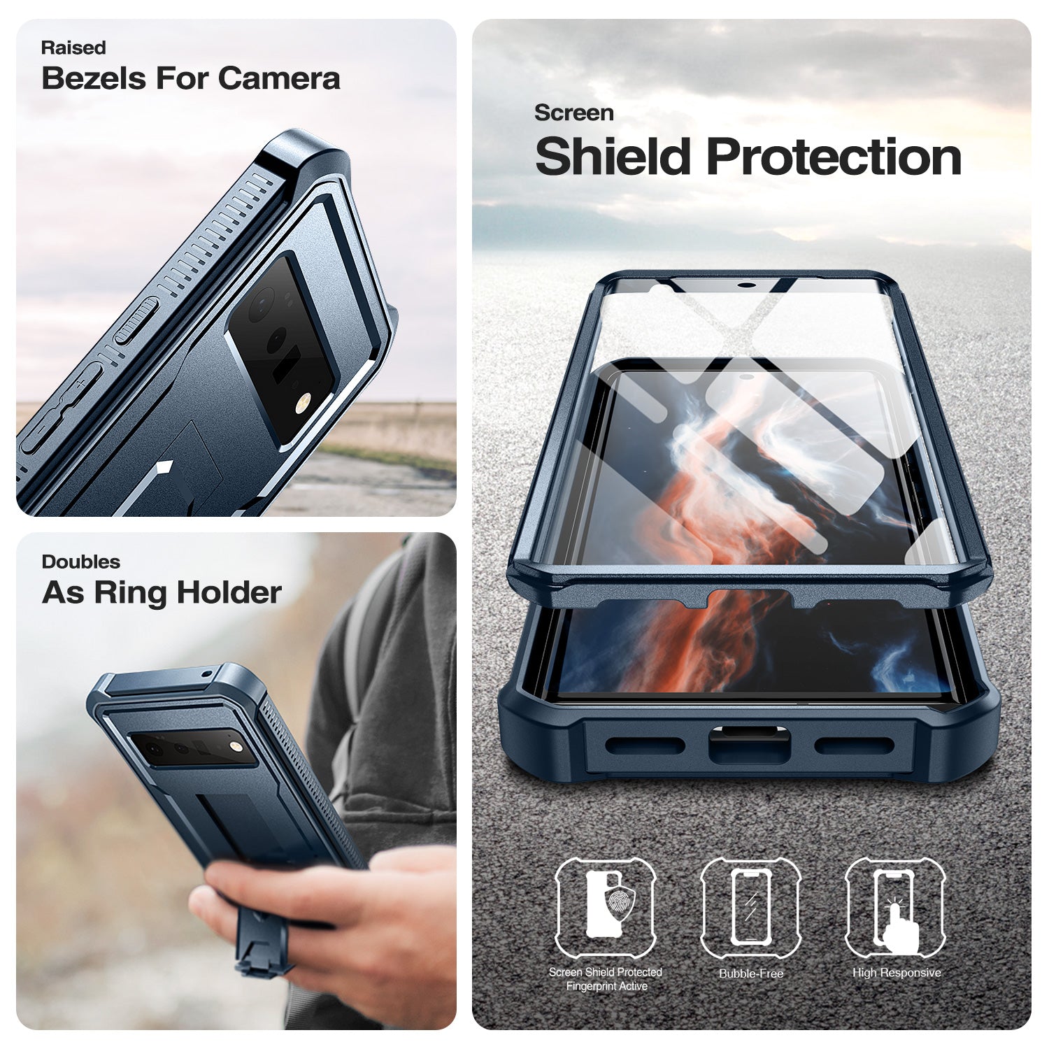 Dexnor Case for Google Pixel 6 Pro 5G With Screen Protector Full Body Bumper Kickstand Heavy-duty Shockproof Rugged Cover.