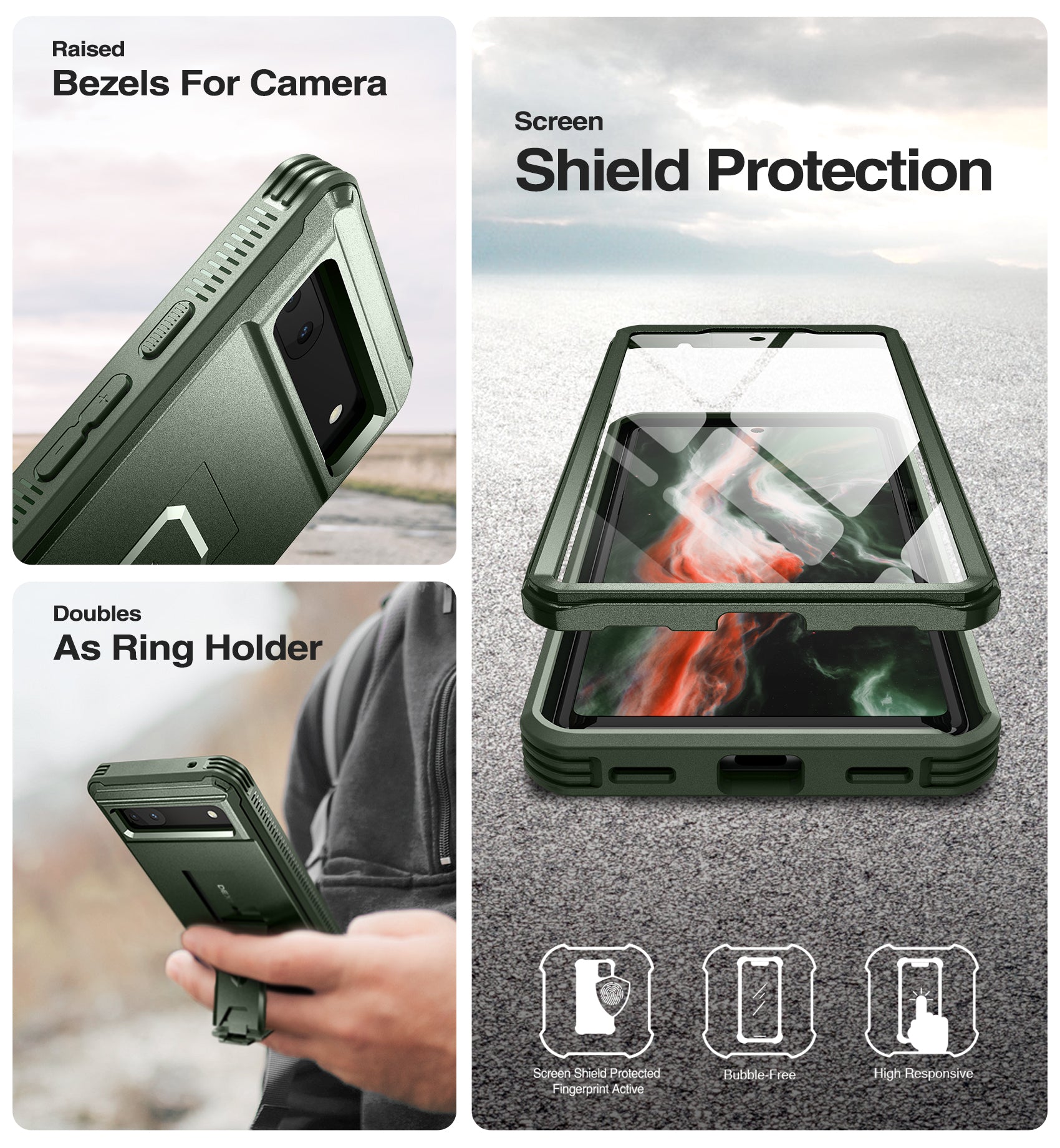 Dexnor Case for Google Pixel 6A With Screen Protector Full Body Bumper Kickstand Heavy-duty Shockproof Rugged Cover.