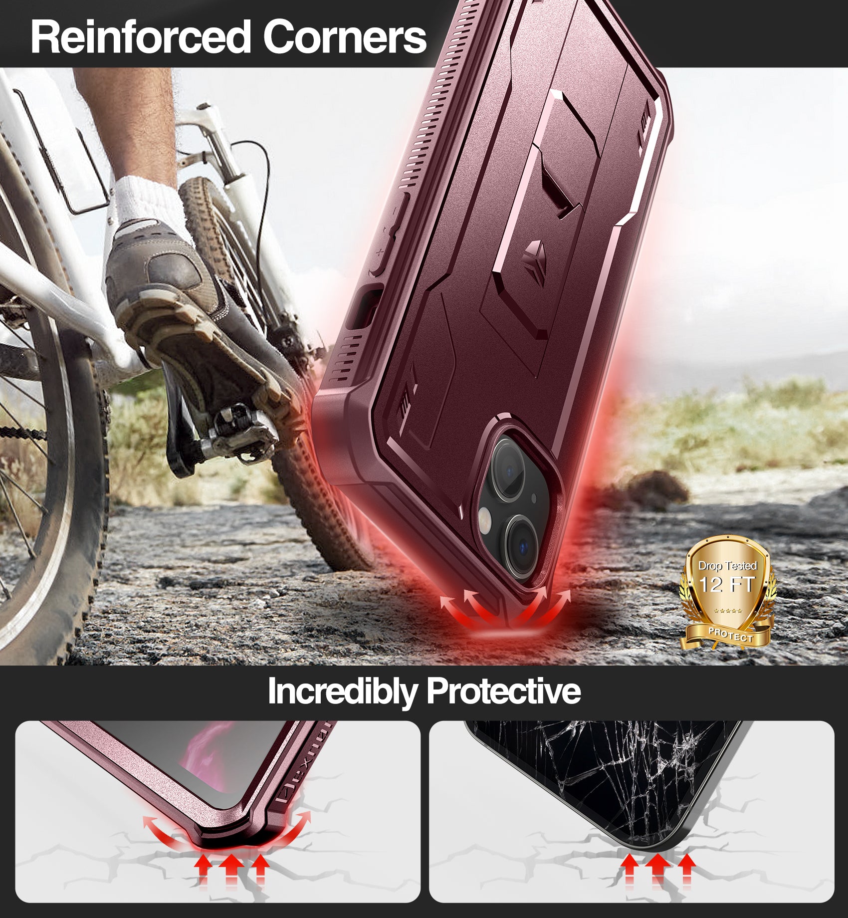 Dexnor for iphone 14 Plus Case With Heavy-duty Shockproof Full Body Built-in Screen Protector Adjustable Kickstand