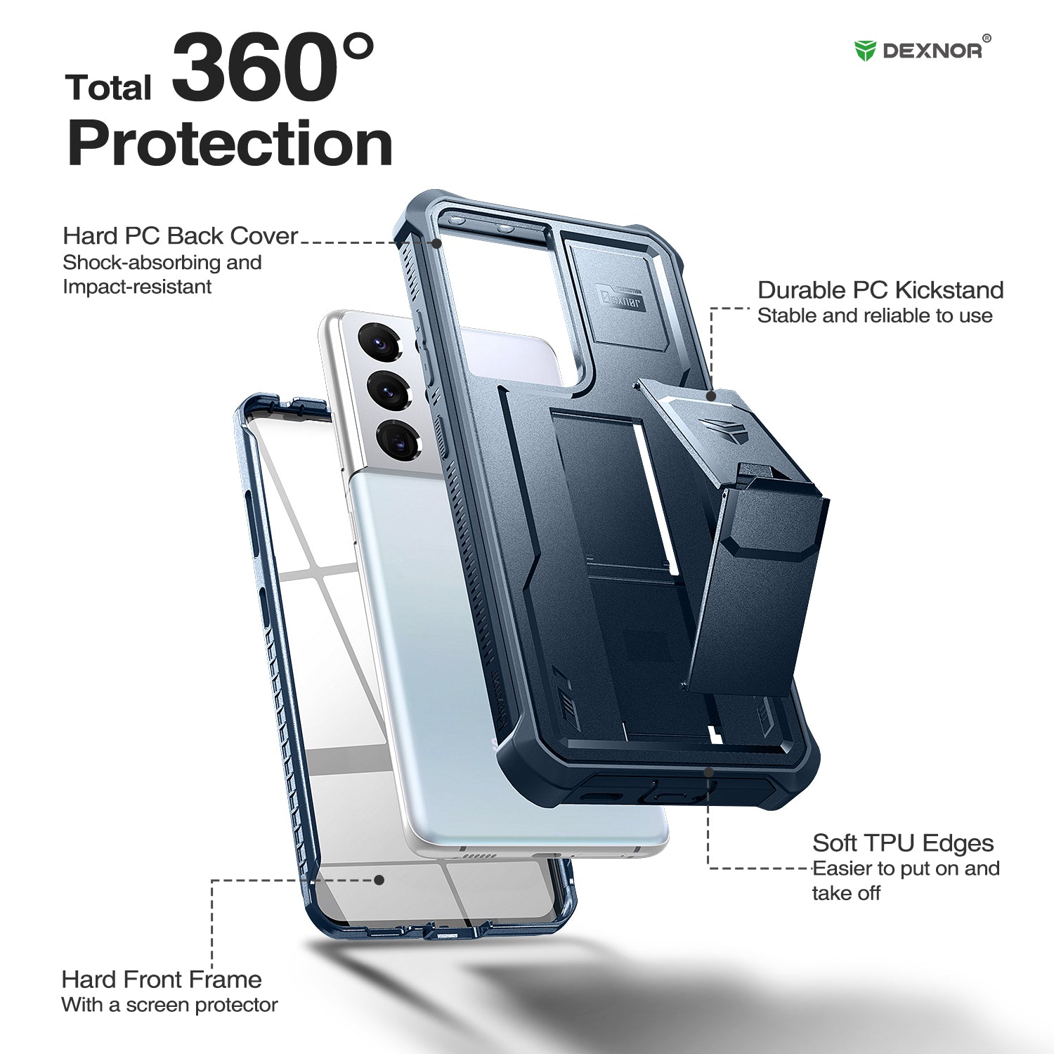 Dexnor Case for Samsung Galaxy S21 Ultra With Single Screen Protector Full Body Bumper Kickstand Heavy-duty Shockproof Grade Cover.