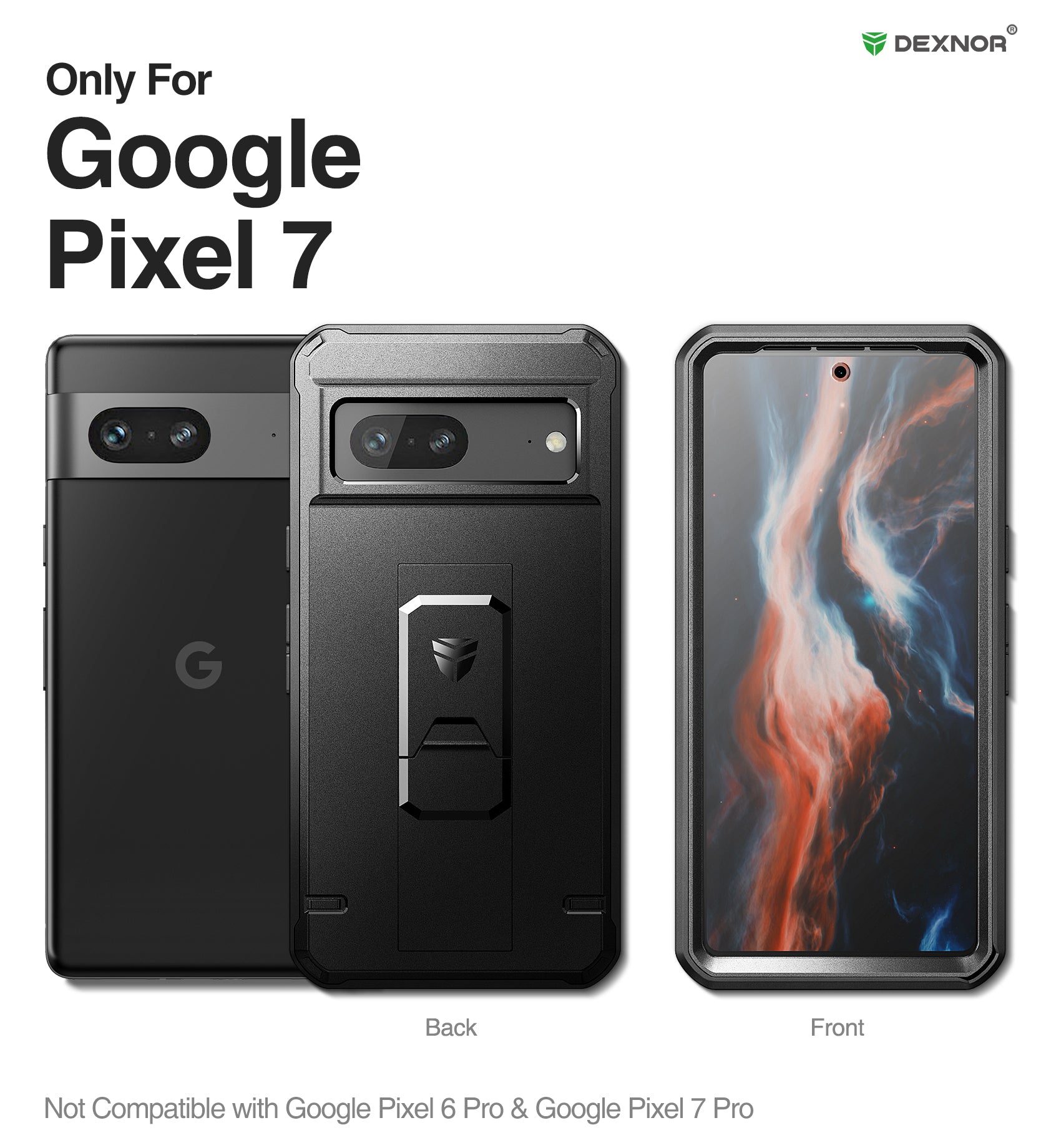 Dexnor Case for Google Pixel 7 With Screen Protector Full Body Bumper Kickstand Heavy-duty Shockproof Rugged Military Grade Cover.