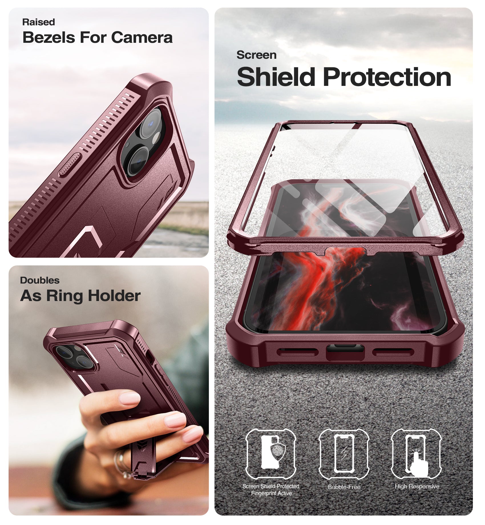 Dexnor for iphone 14 Plus Case With Heavy-duty Shockproof Full Body Built-in Screen Protector Adjustable Kickstand