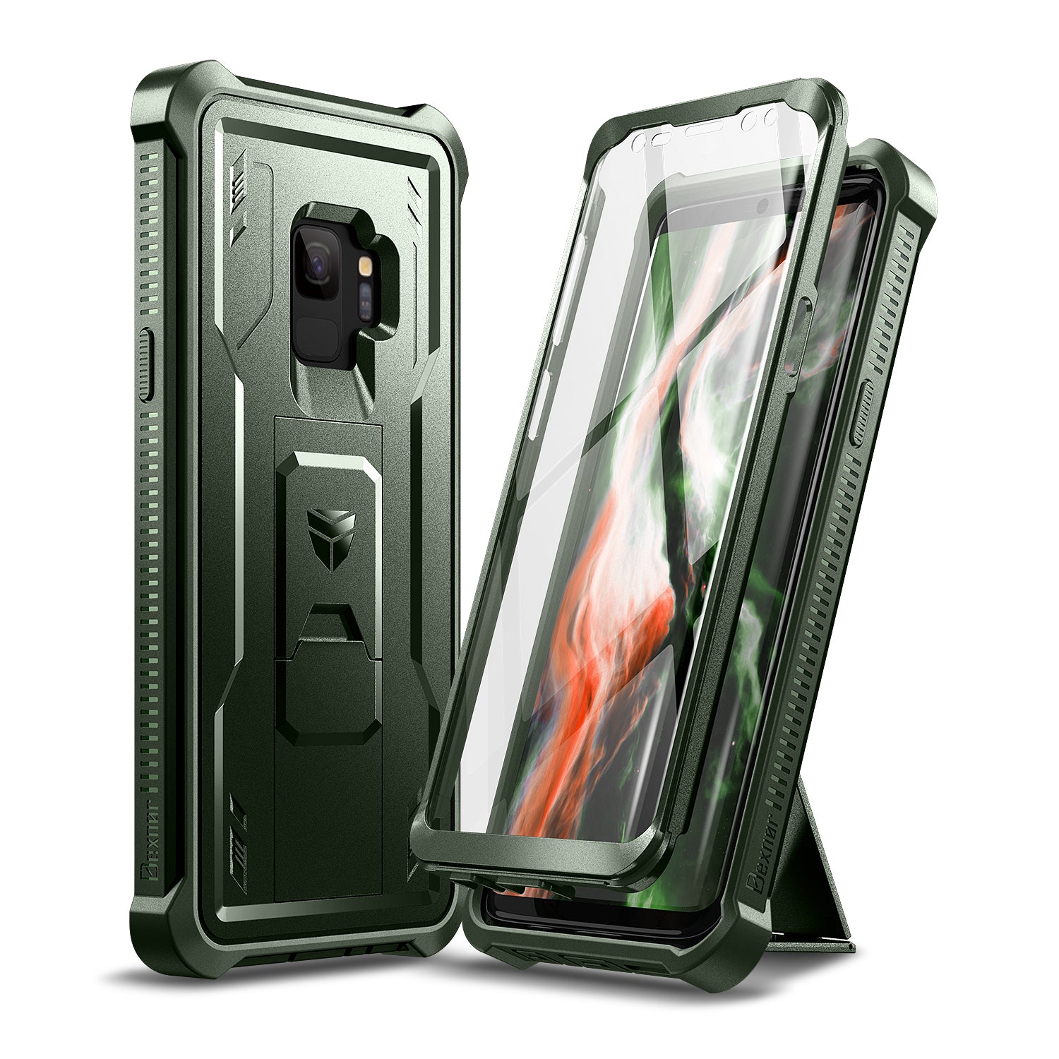Dexnor Case for Samsung Galaxy S9 With Single Screen Protector Full Body Bumper Kickstand Heavy-duty Shockproof Rugged Cover.