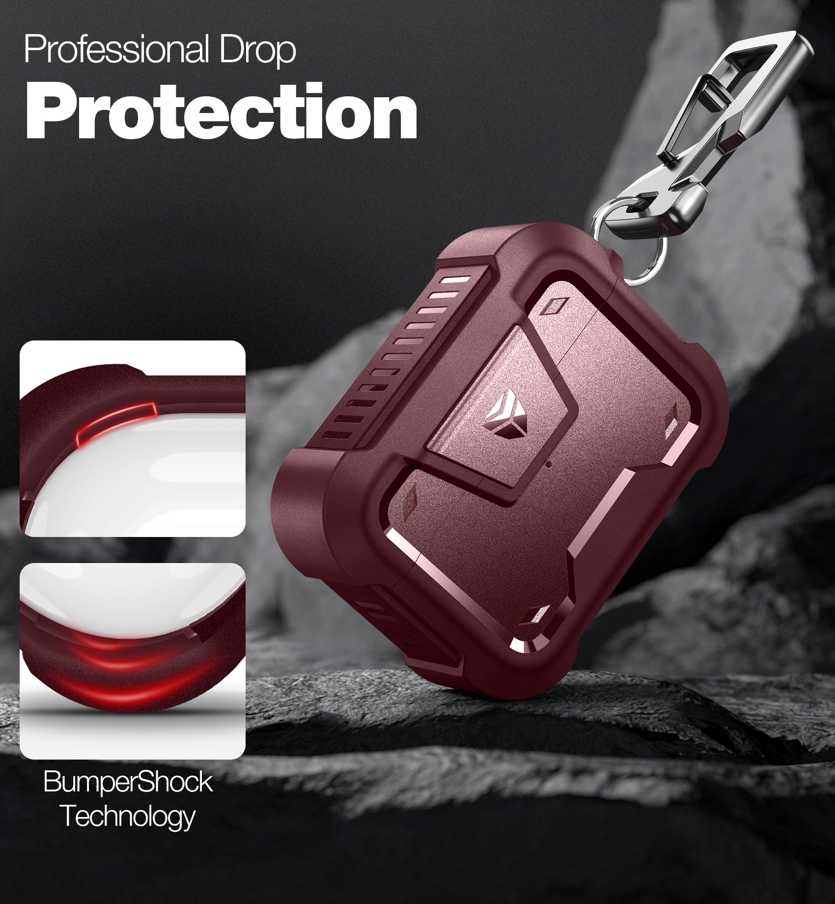 Dexnor Earphone Case for AirPods Pro 2019 with Secure Lock and Carabiner Full Body Bumper Shockproof Rugged Cover