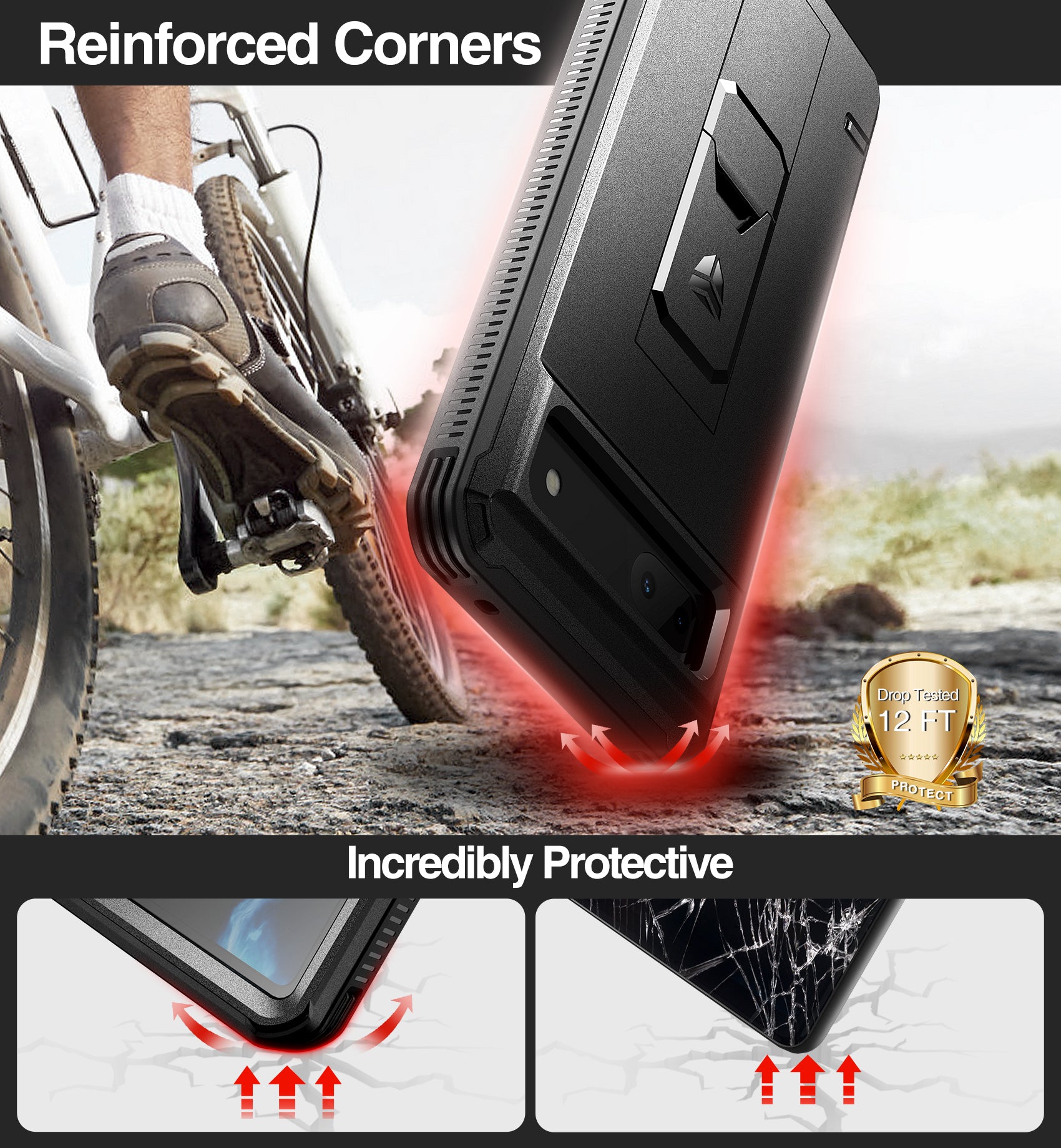 Dexnor Case for Google Pixel 6A With Screen Protector Full Body Bumper Kickstand Heavy-duty Shockproof Rugged Cover.