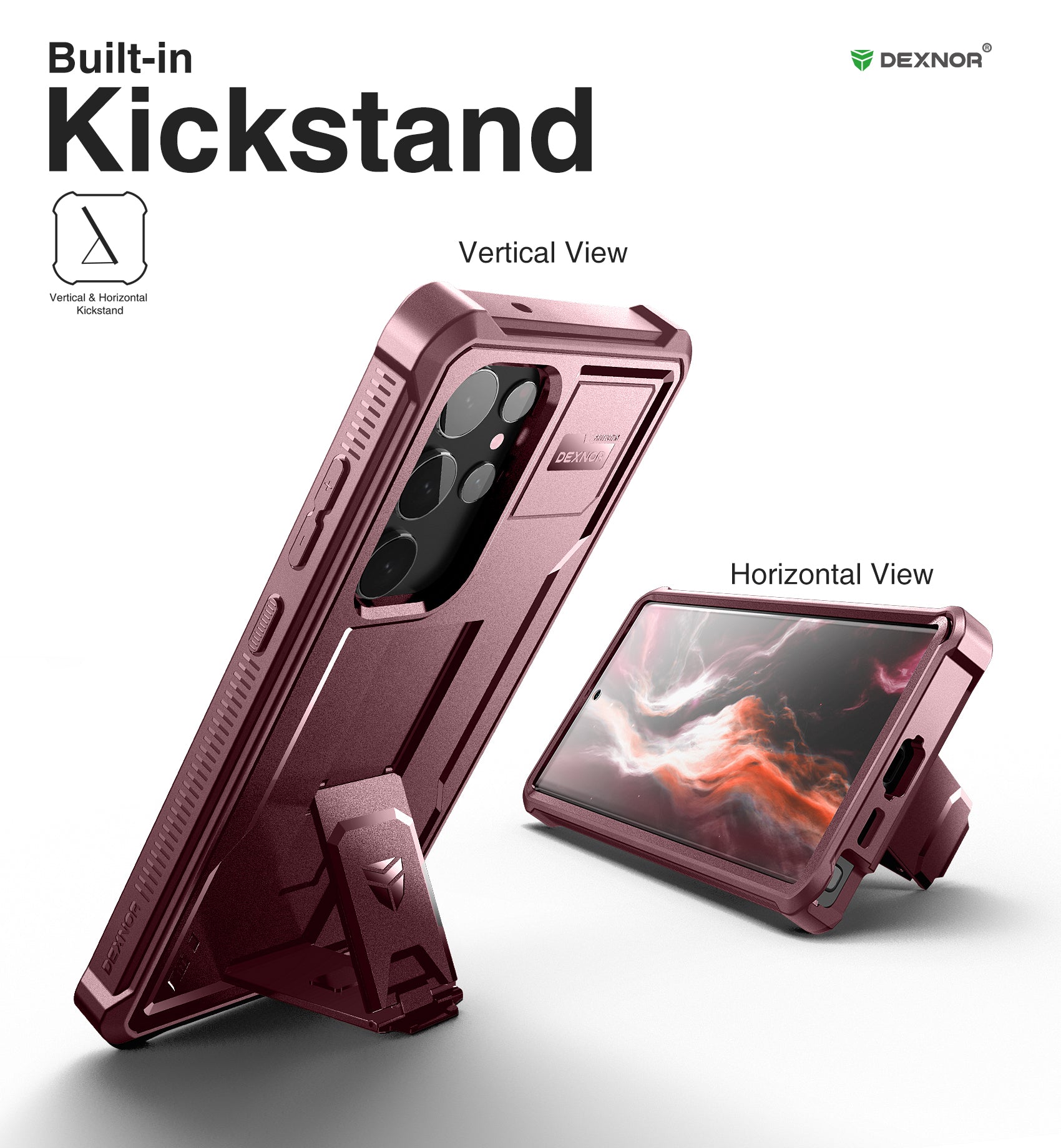 Dexnor Case for Samsung Galaxy S23 Ultra With Screen Protector Full Body Bumper Kickstand Heavy-duty Shockproof Cover