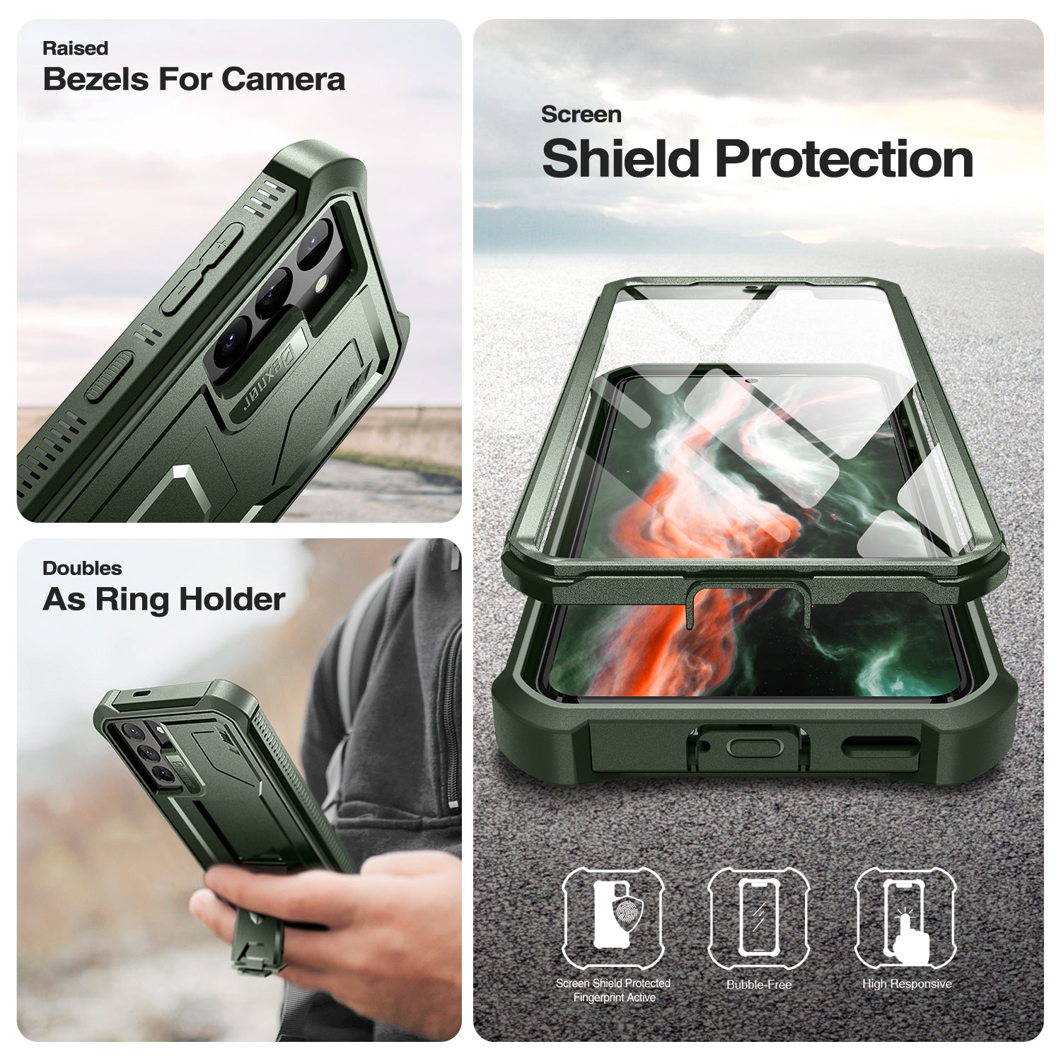 Dexnor Case for Samsung Galaxy S21 With Single Screen Protector Full Body Bumper Kickstand Heavy-duty Shockproof Rugged Cover.