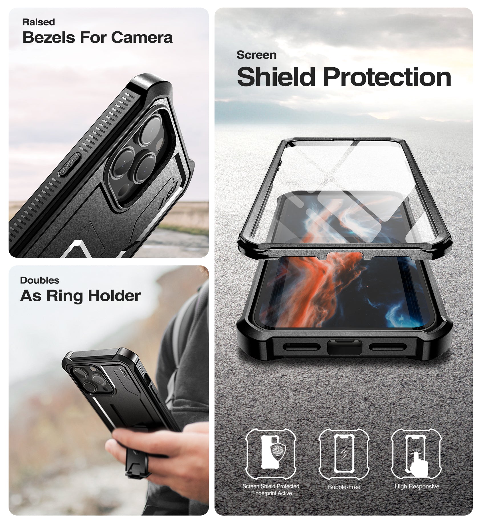 Dexnor for iphone 14 Pro Max Case  Heavy-duty Shockproof Full Body Built-in Screen Protector Adjustable Kickstand