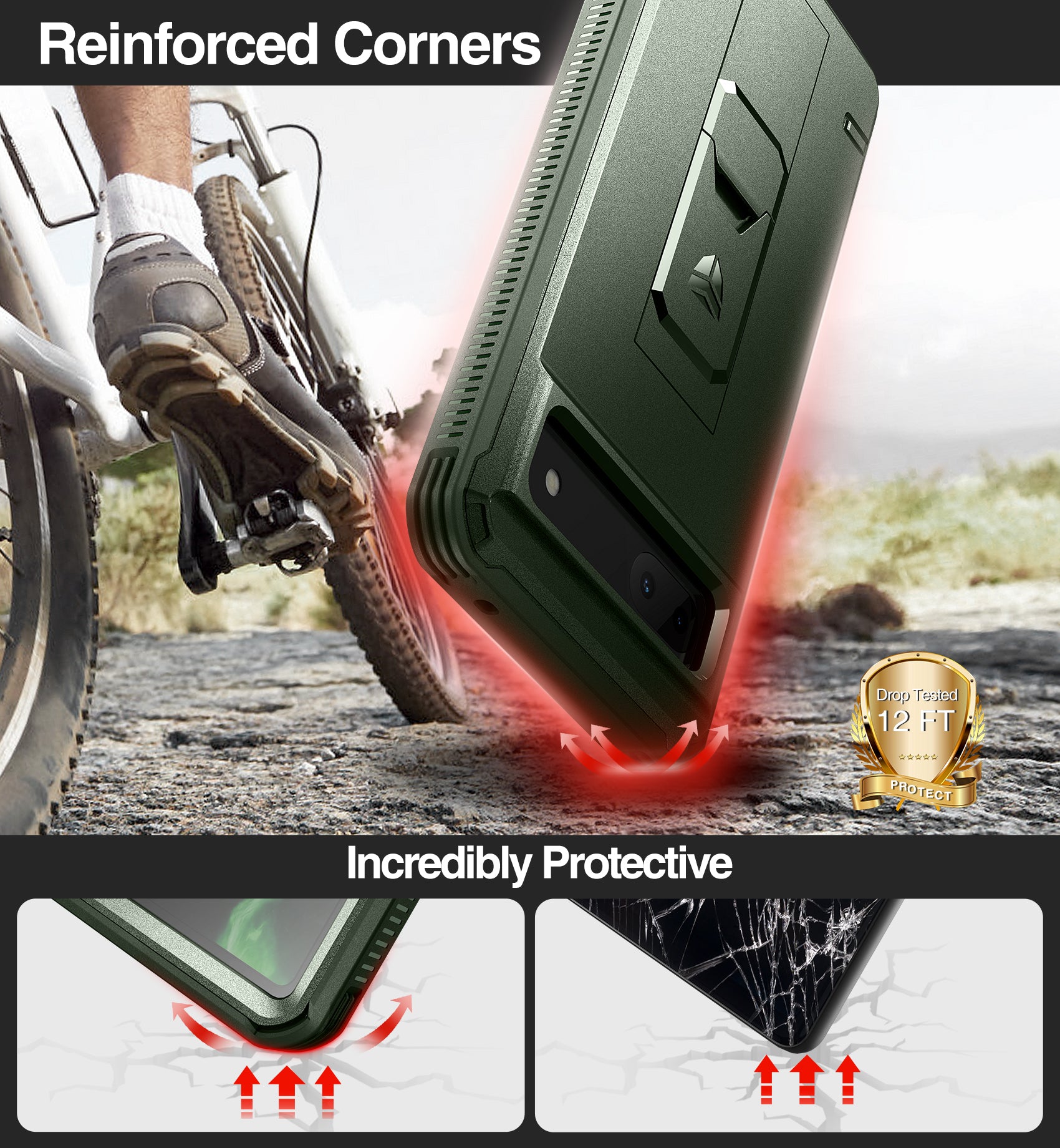 Dexnor Case for Google Pixel 6A With Screen Protector Full Body Bumper Kickstand Heavy-duty Shockproof Rugged Cover.