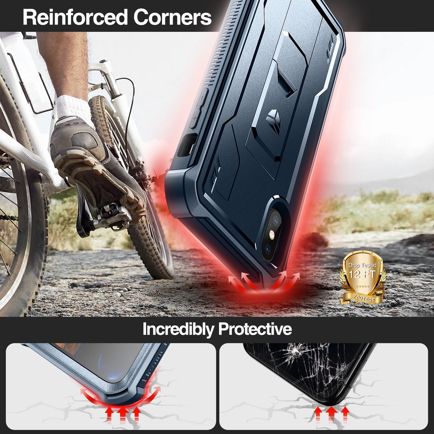 Dexnor Case for iPhone X/XS With Screen Protector Full Body Bumper Kickstand Heavy-duty Shockproof Rugged Cover.