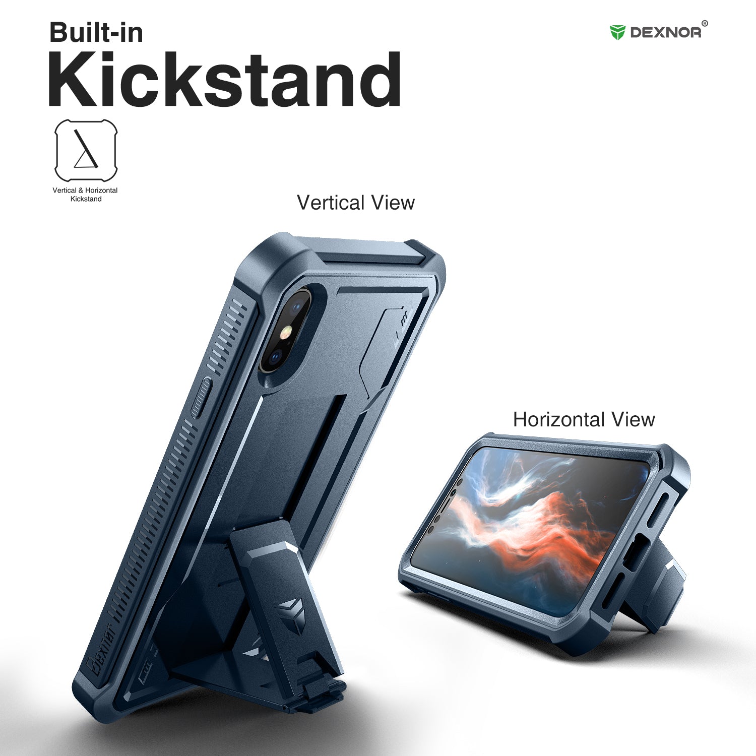 Dexnor Case for iPhone X/XS With Screen Protector Full Body Bumper Kickstand Heavy-duty Shockproof Rugged Cover.