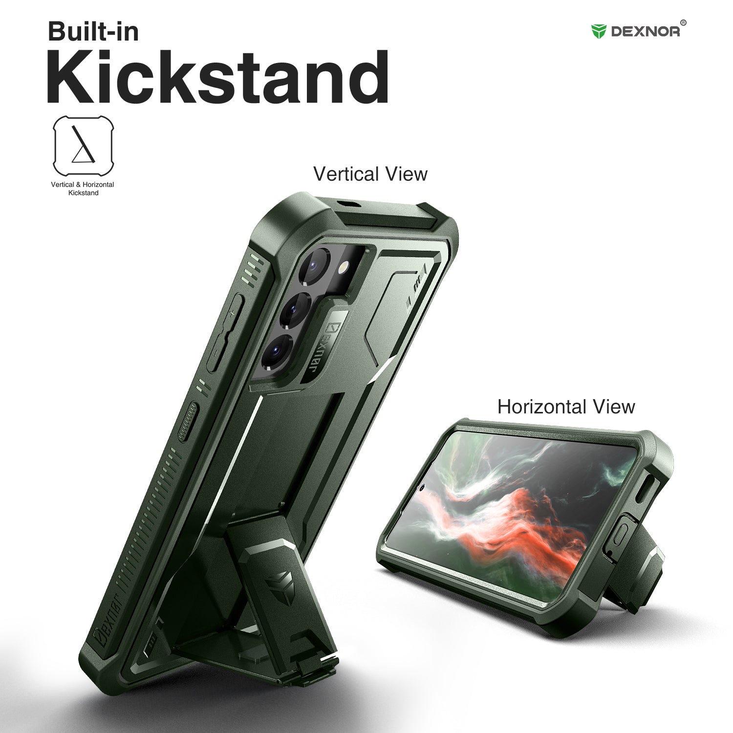 Dexnor Case for Samsung Galaxy S21 With Single Screen Protector Full Body Bumper Kickstand Heavy-duty Shockproof Rugged Cover.