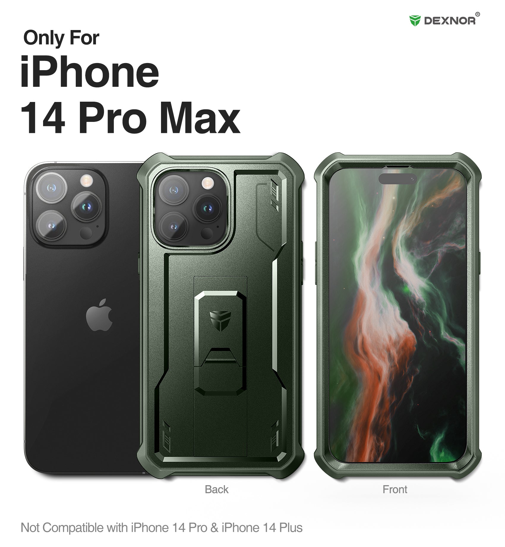Dexnor for iphone 14 Pro Max Case  Heavy-duty Shockproof Full Body Built-in Screen Protector Adjustable Kickstand