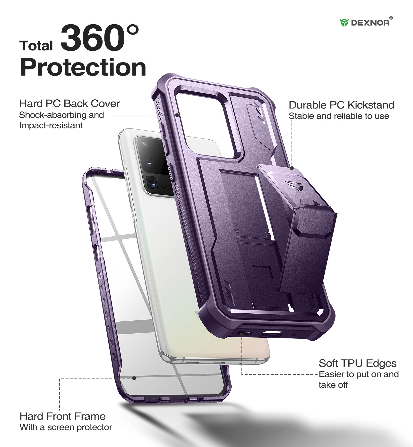 Dexnor Case for Samsung Galaxy S20 Ultra With Single Screen Protector Full Body Bumper Kickstand Heavy-duty Shockproof Rugged Cover.