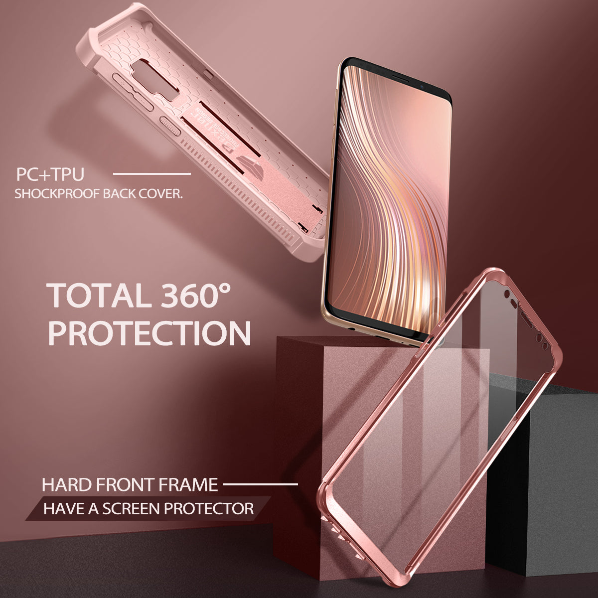 Dexnor Case for Samsung Galaxy S9 With Single Screen Protector Full Body Bumper Kickstand Heavy-duty Shockproof Rugged Cover.