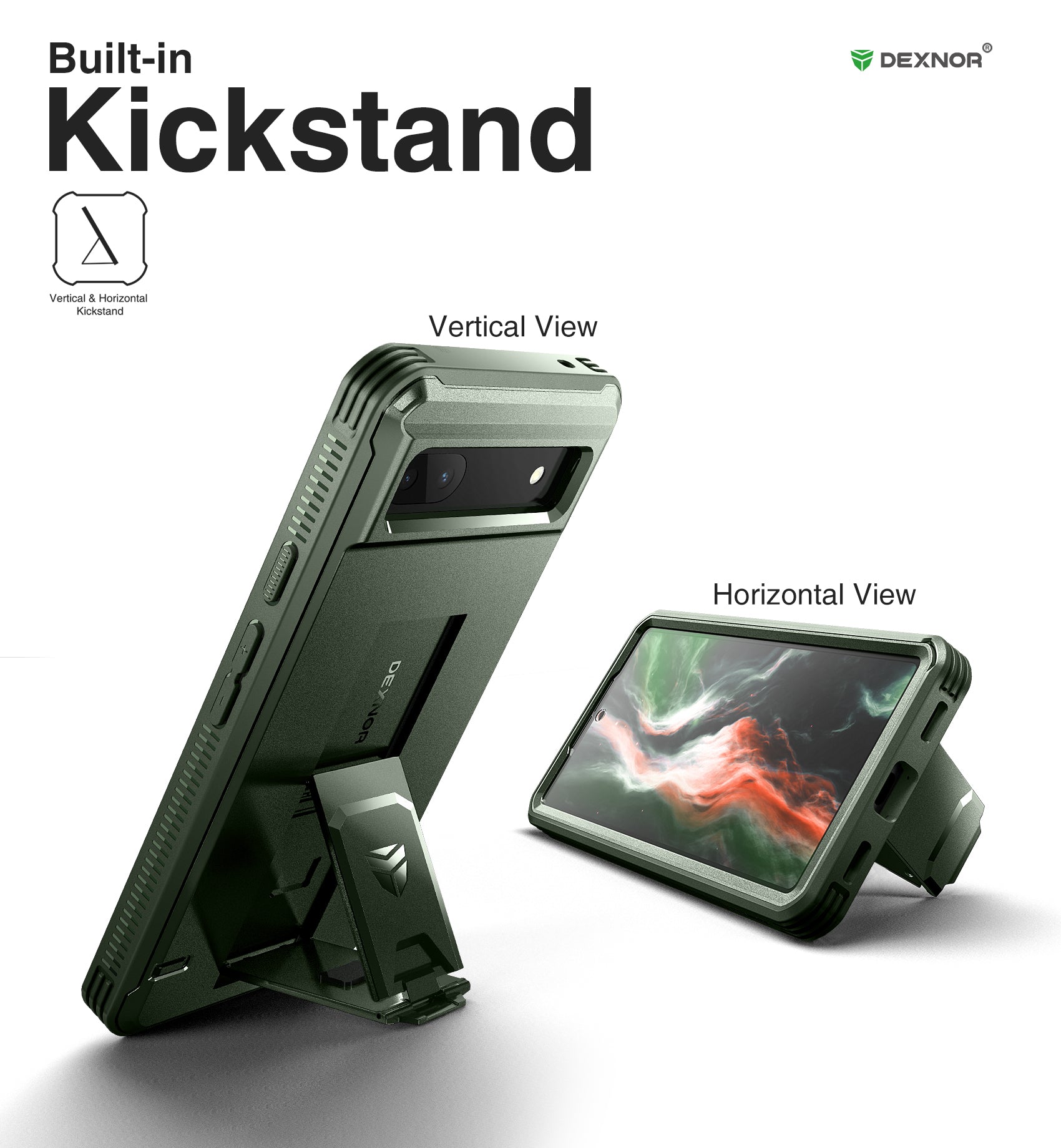 Dexnor Case for Google Pixel 6A With Screen Protector Full Body Bumper Kickstand Heavy-duty Shockproof Rugged Cover.
