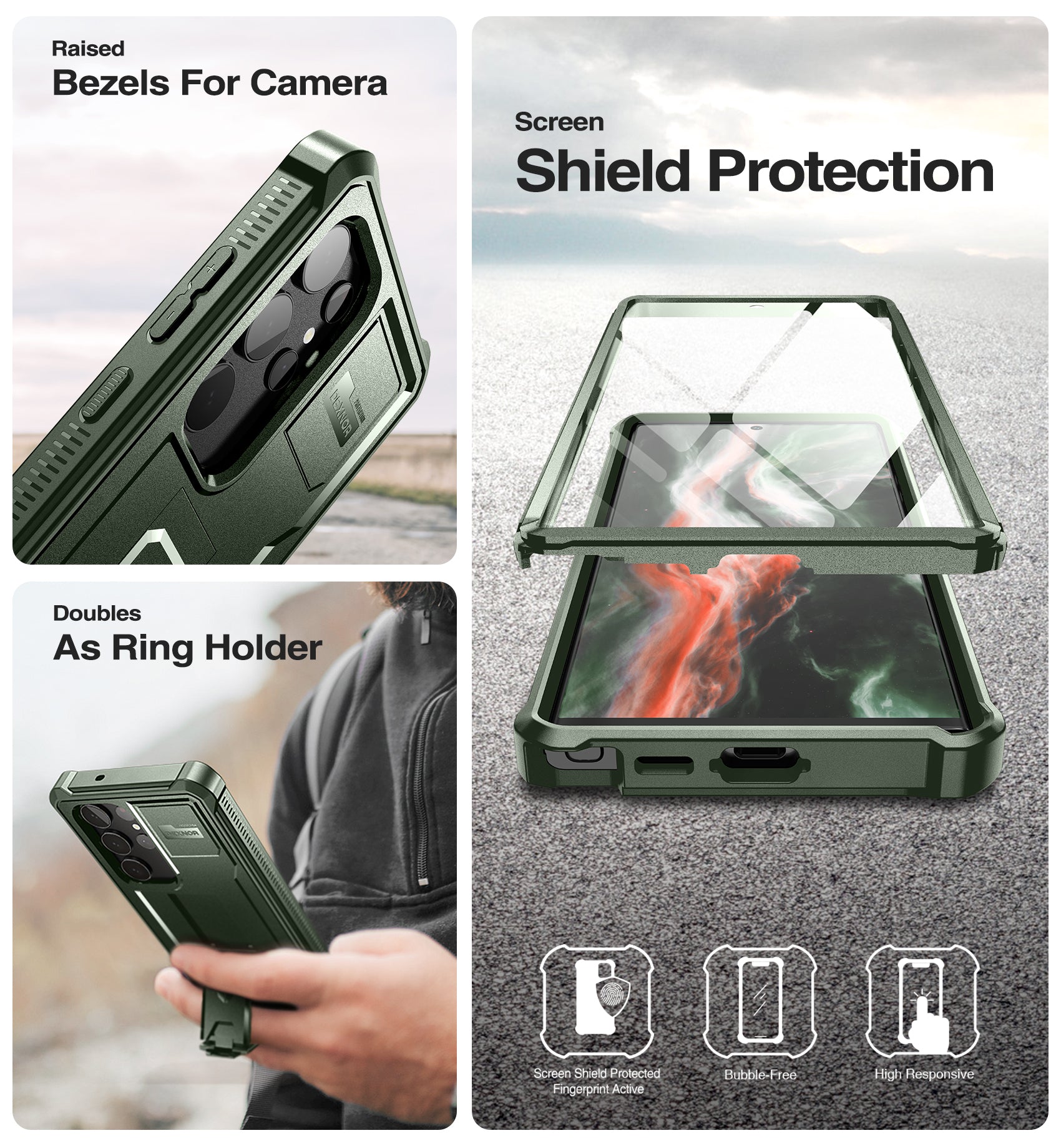 Dexnor Case for Samsung Galaxy S23 Ultra With Screen Protector Full Body Bumper Kickstand Heavy-duty Shockproof Cover