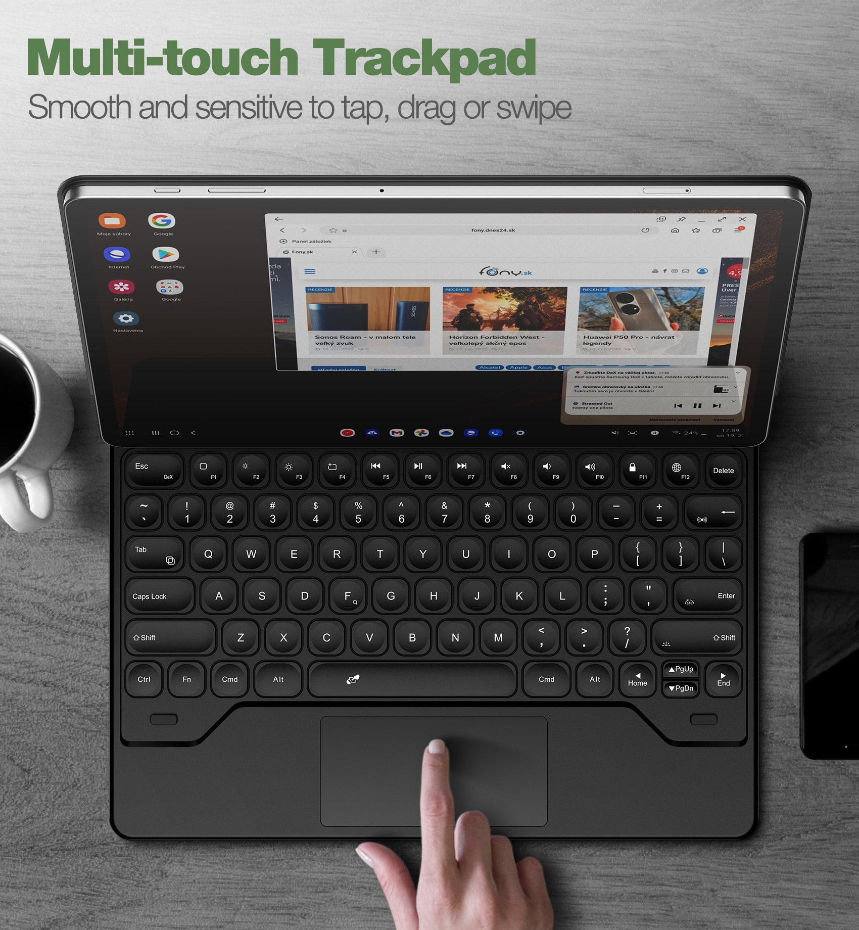 Dexnor Keyboard Case For Samsung Galaxy Tab S7+ Plus With Trackpad Book Style Cover Pen Holder Slim Bluetooth Black 12.4 Inch