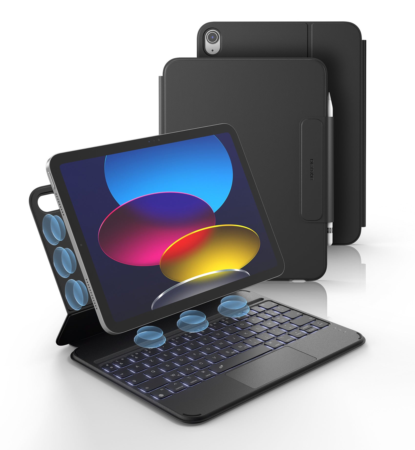Dexnor Keyboard Case for iPad 11th Gen with Trackpad Ultra-Light Magnetic Detachable Multi-Touch Backlit 10.9" Black