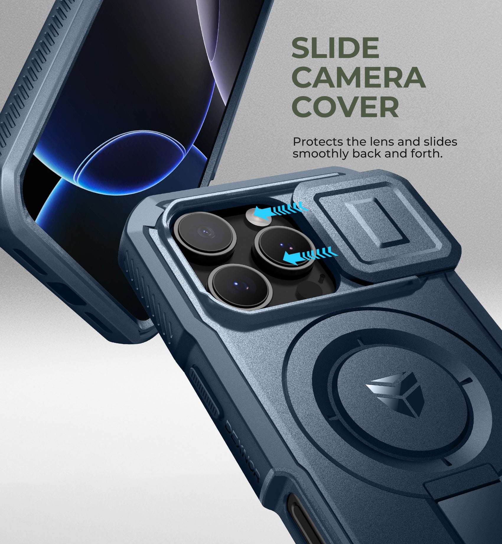 Dexnor Blue Case For iPhone 16 Pro With Slide Camera Cover MagSafe Heavy-duty Shockproof Full Body Built-in Screen Protector Adjustable Kickstand