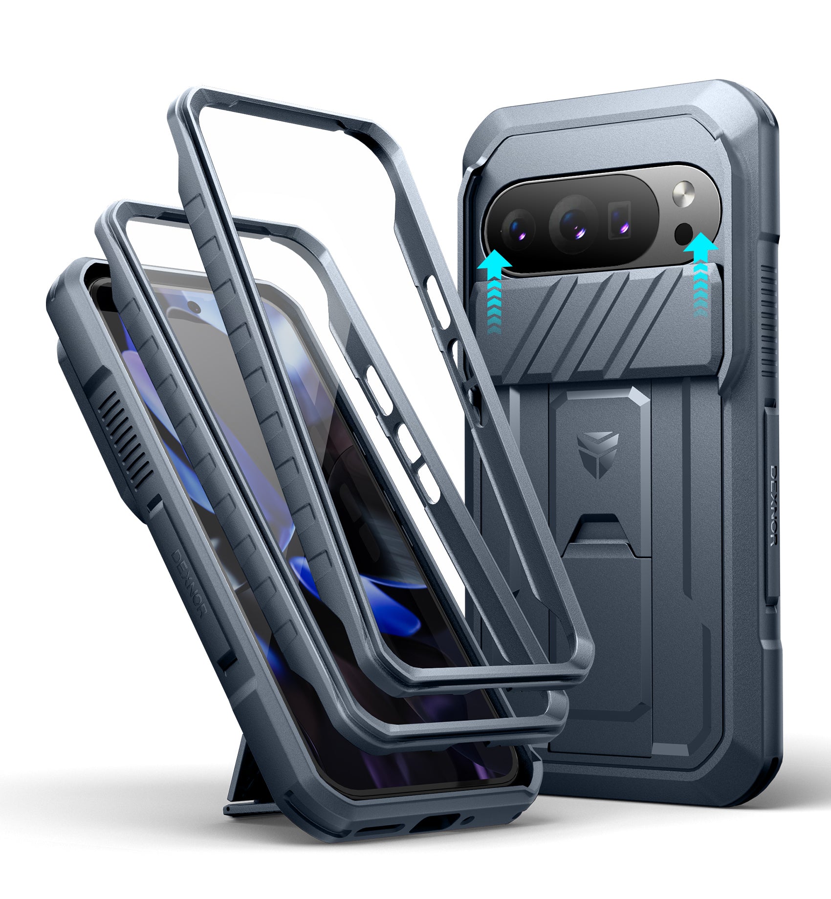 Dexnor Case For Google Pixel 10 with Slide Camera Cover 2 Front Frames Full-Body Built-in Screen Protector Kickstand Bumper Cover