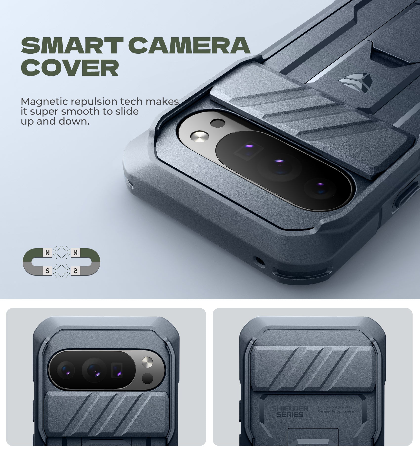 Dexnor Case For Google Pixel 10 Pro with Slide Camera Cover 2 Front Frames Full-Body Built-in Screen Protector Kickstand Bumper Cover